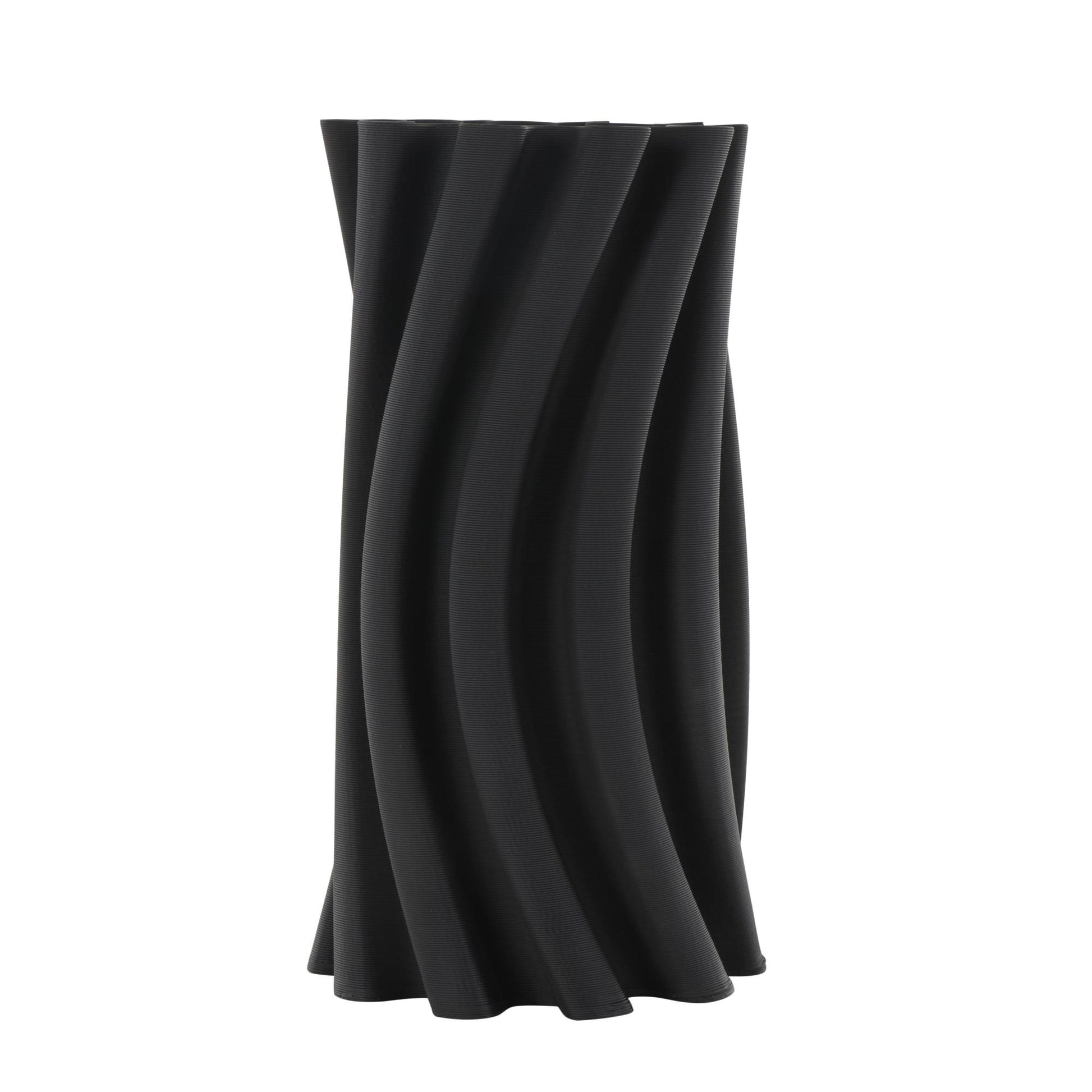 Abstract Black Ceramic Curvy Ribbed Decorative Vase with Floral Shaped Rim