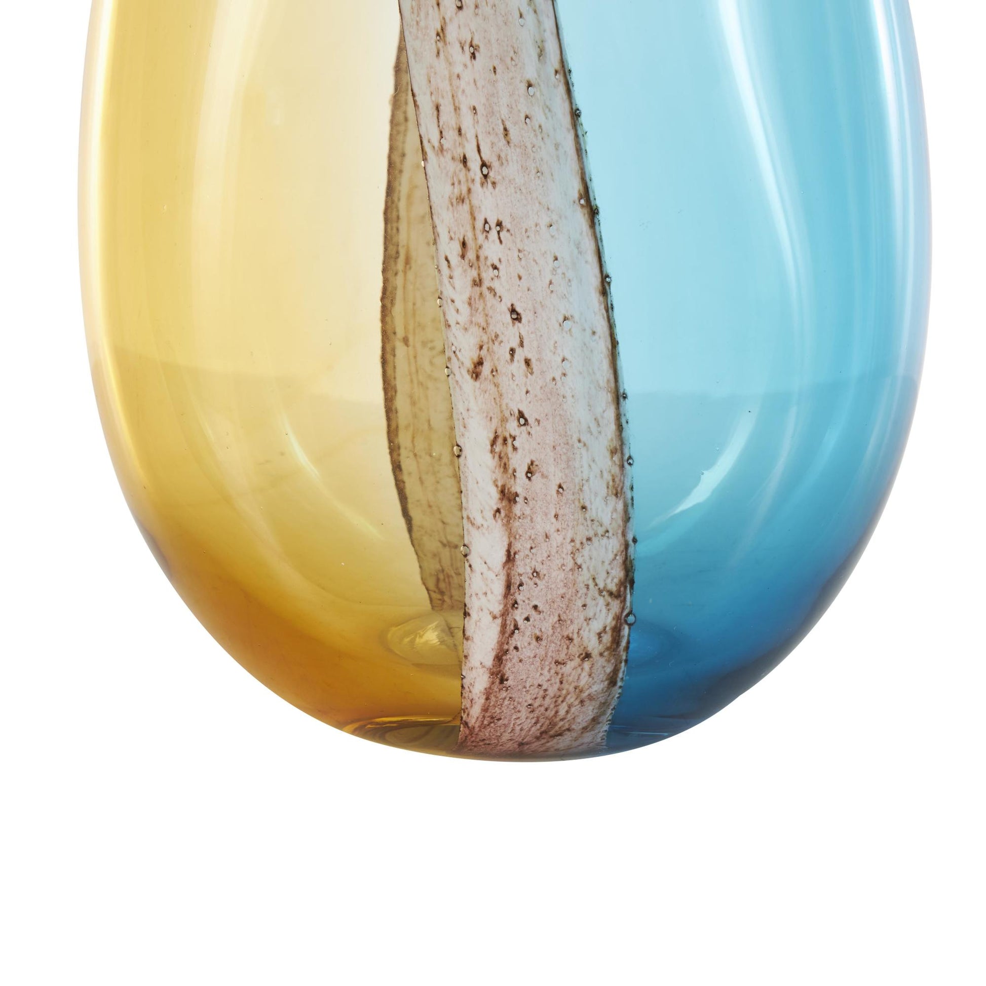 Multi Colored Glass Ombre Decorative Vase with Brown Textured Stripe Details