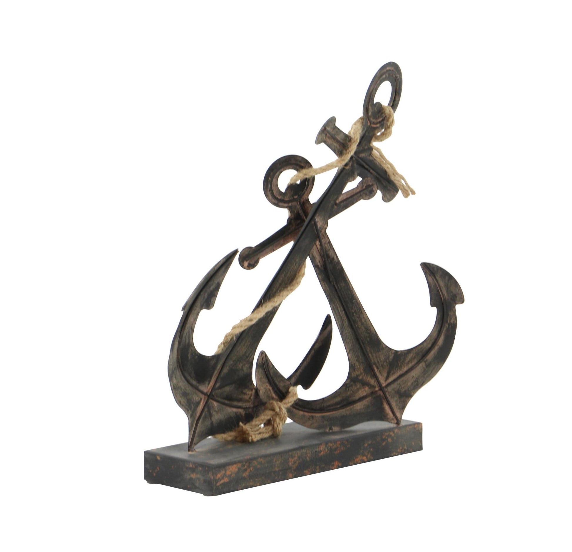 Anchor Black Metal Decorative Sculpture with Jute Rope Accents
