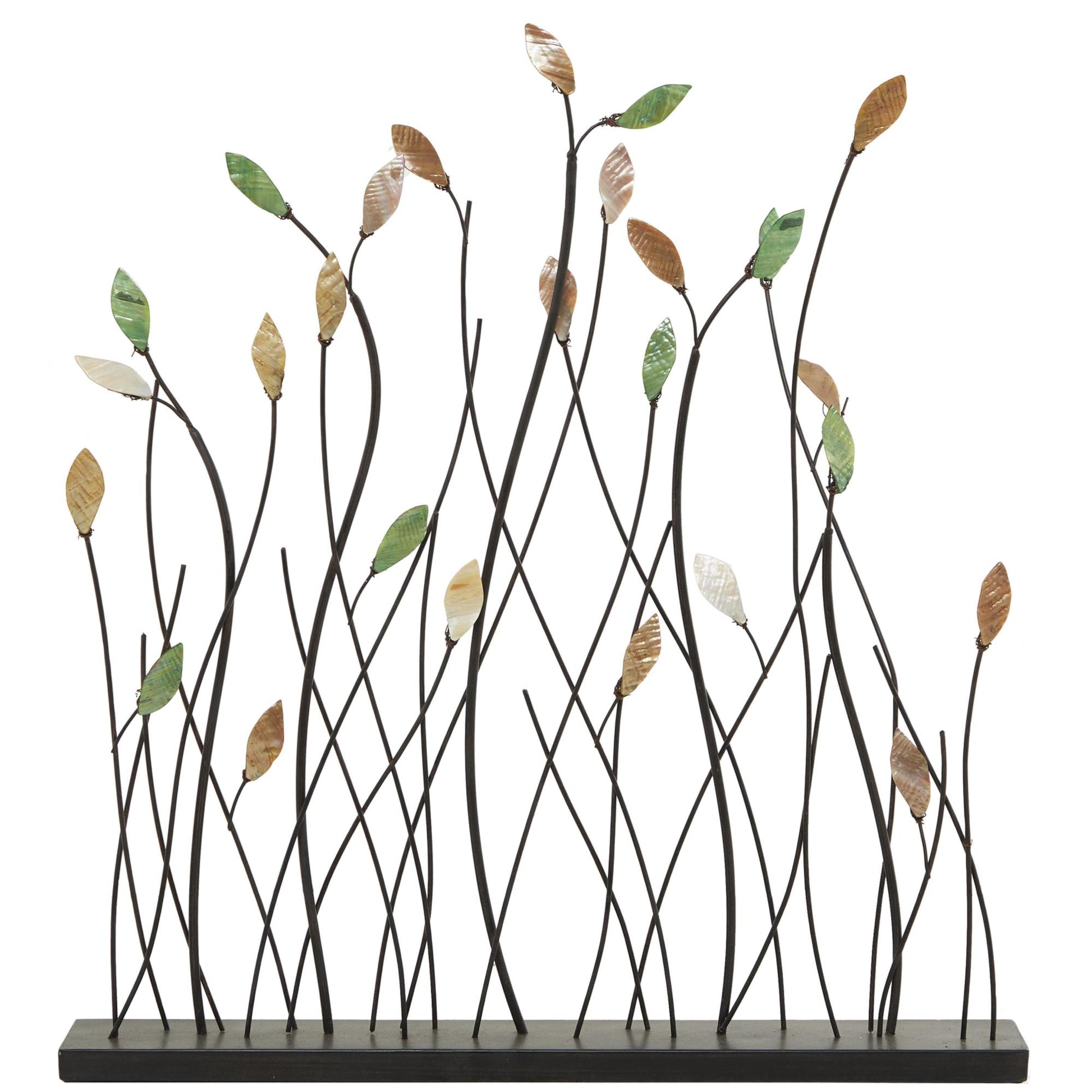 Leaf Black Metal Decorative Sculpture with Black Base