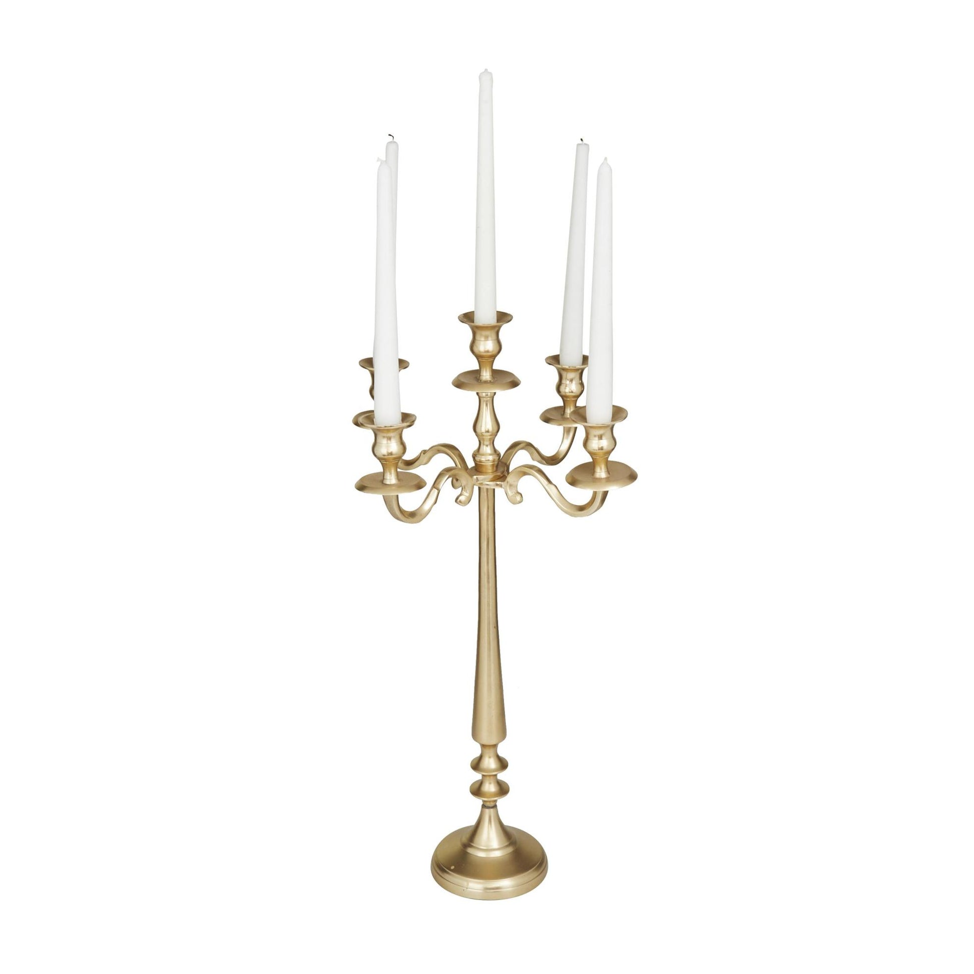 Gold Aluminum Metal Tapered 5 Plate Decorative Candelabra