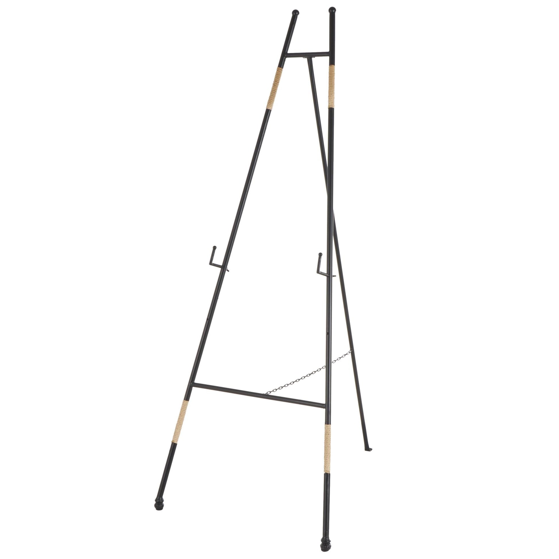 Black Metal Slim Foldable Floor 2 Tier Display Easel with Wrapped Rattan Accents