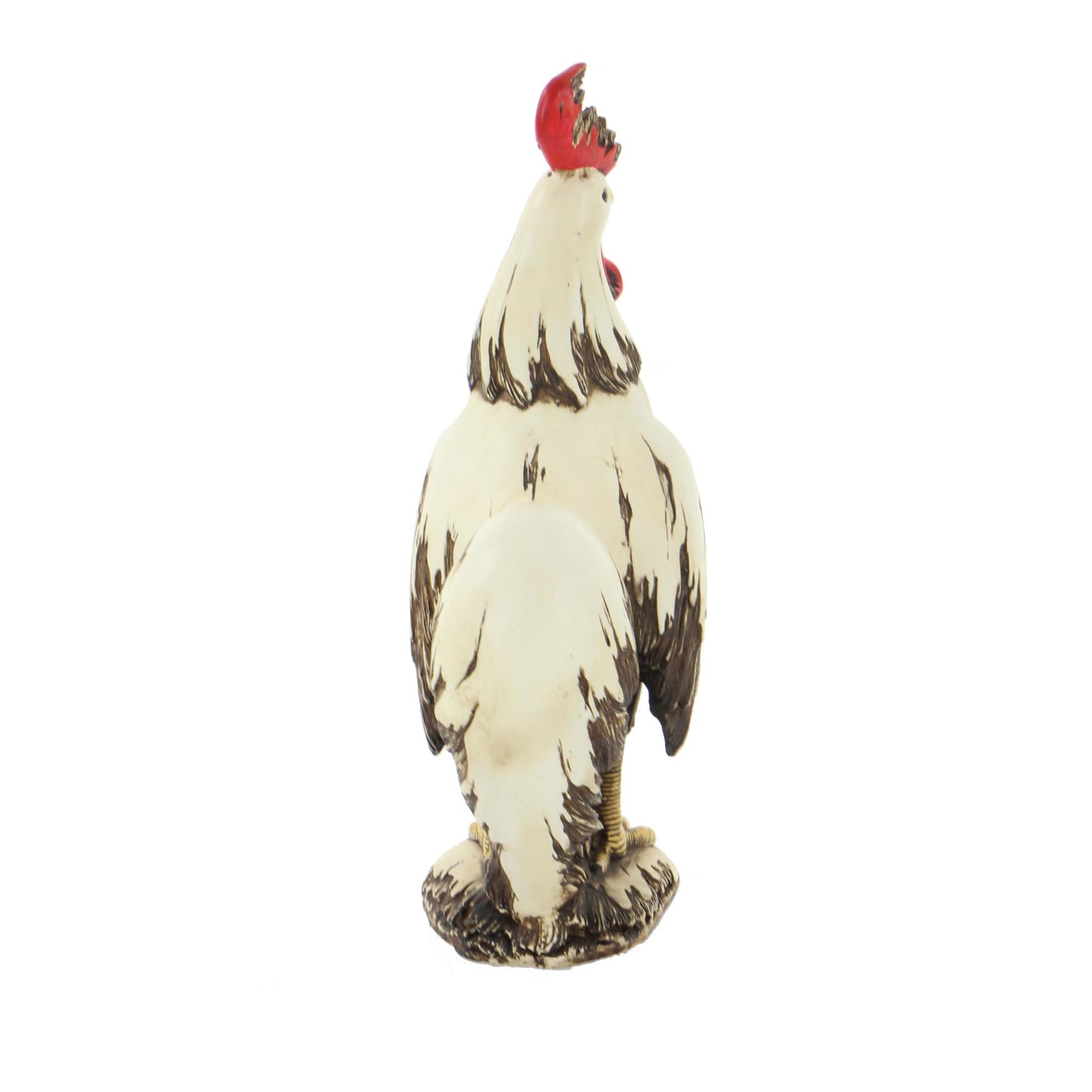 Rooster White Polystone Indoor Outdoor Decorative Garden Sculpture