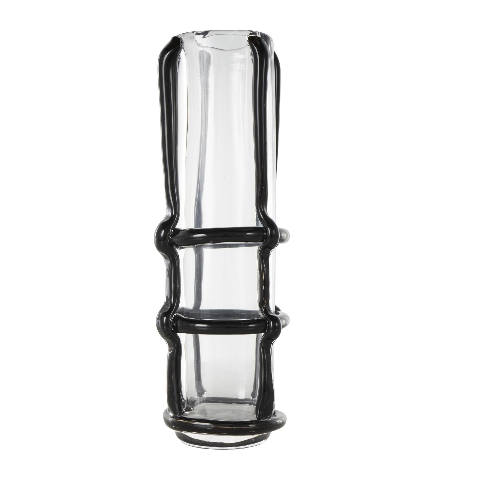 Recycled Glass Handmade Tall Decorative Vase with Blue Glass Framing 5" x 5" x 16"