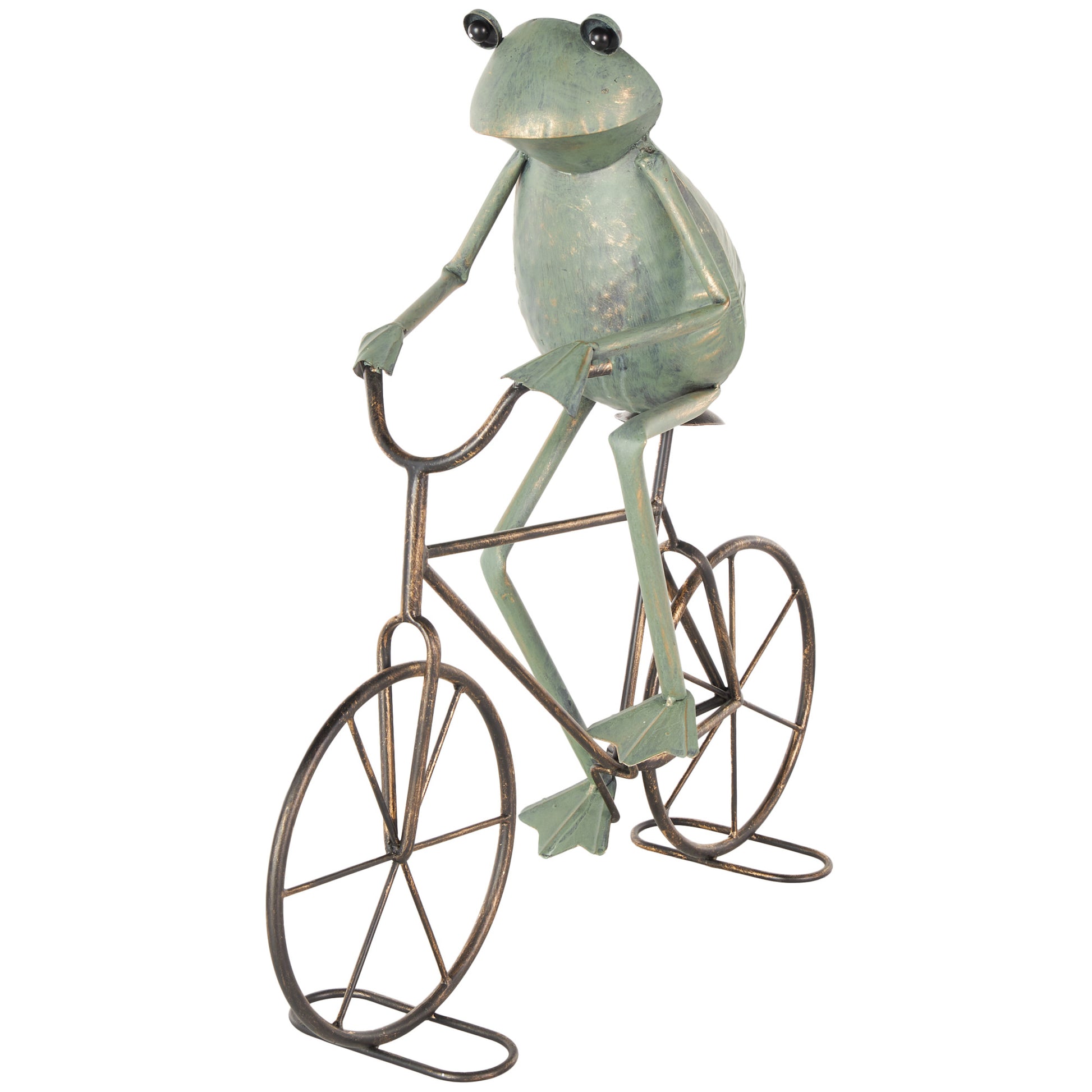 Frog Metal On Bicycle Decorative Garden Sculpture with Gold Accents 19" x 7" x 20"