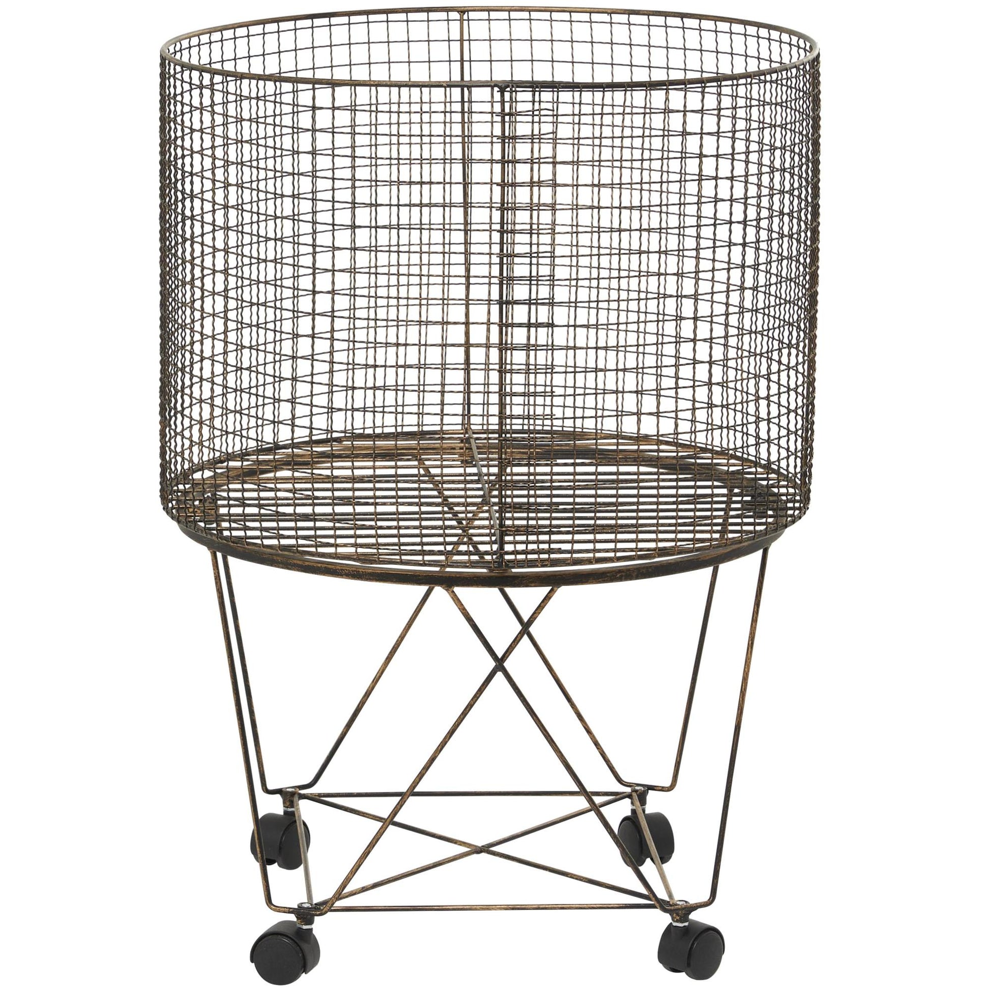 Bronze Metal Deep Set Wire Basket Mobile Storage Cart with Wheels