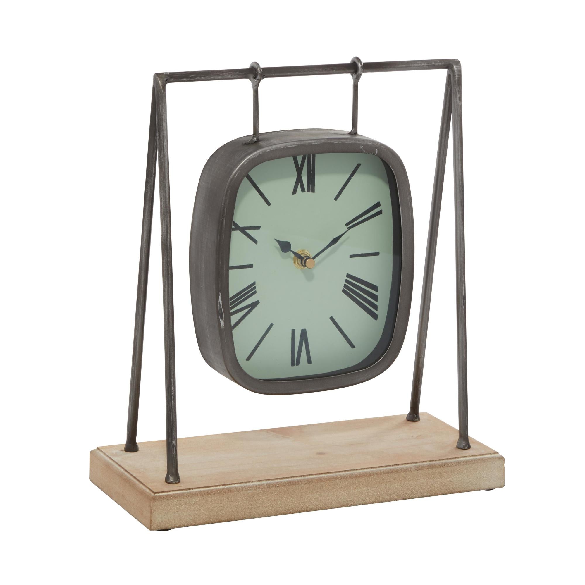 Gray Wood Pendulum Decorative Clock with Wood Base