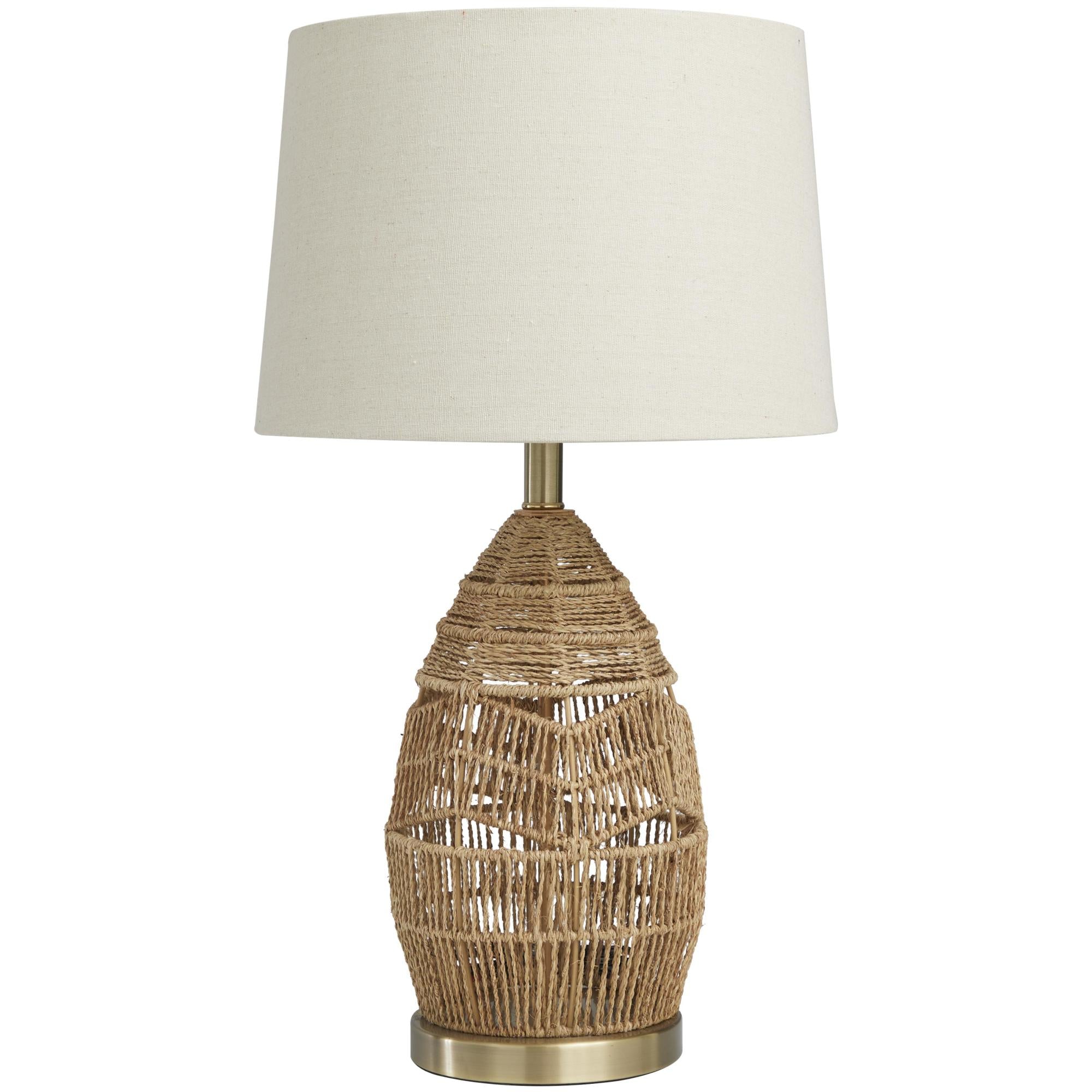 Brown Wicker Wood Handmade Woven Room Table Lamp with Zig Zag Pattern and Gold Base