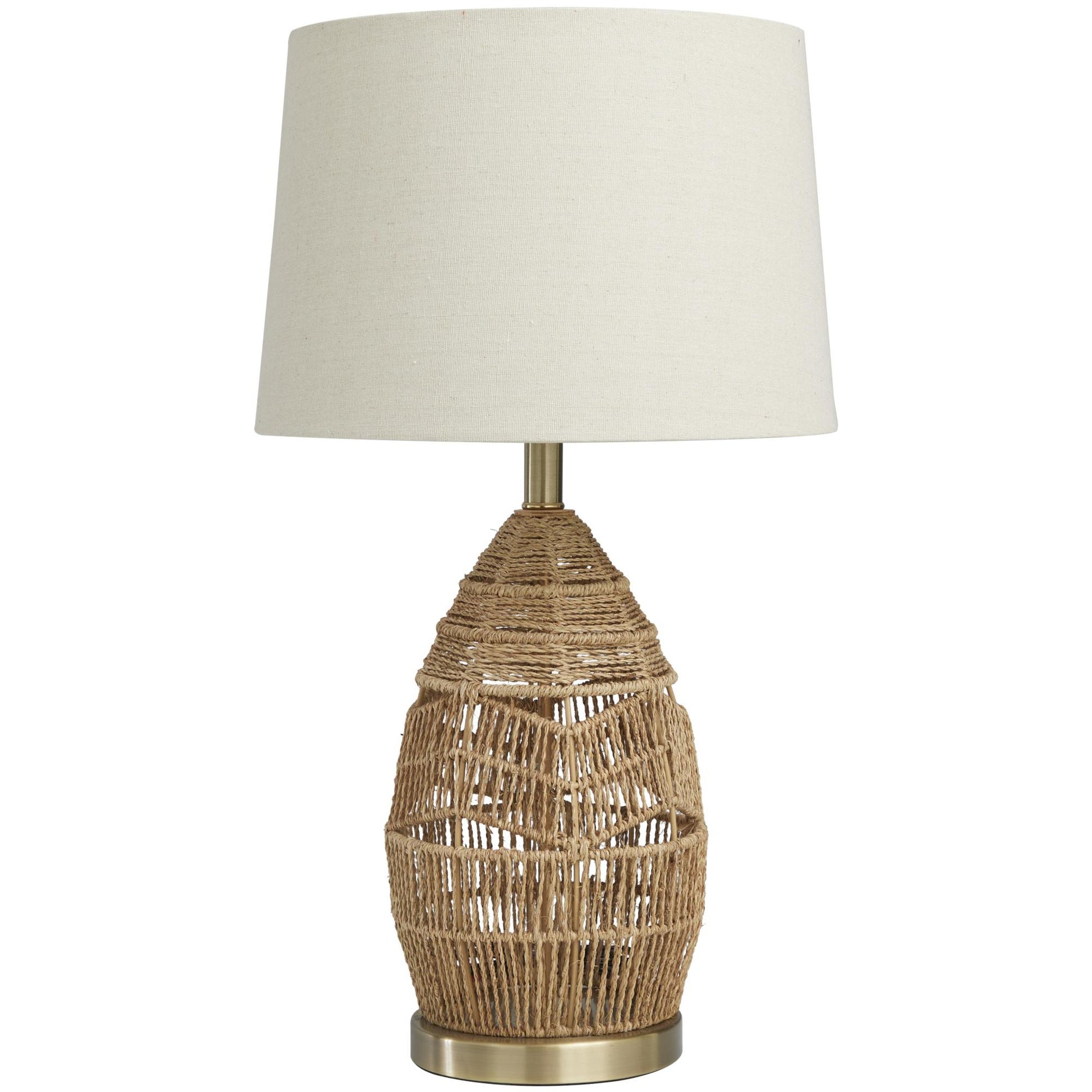 Brown Wicker Wood Handmade Woven Room Table Lamp with Zig Zag Pattern and Gold Base