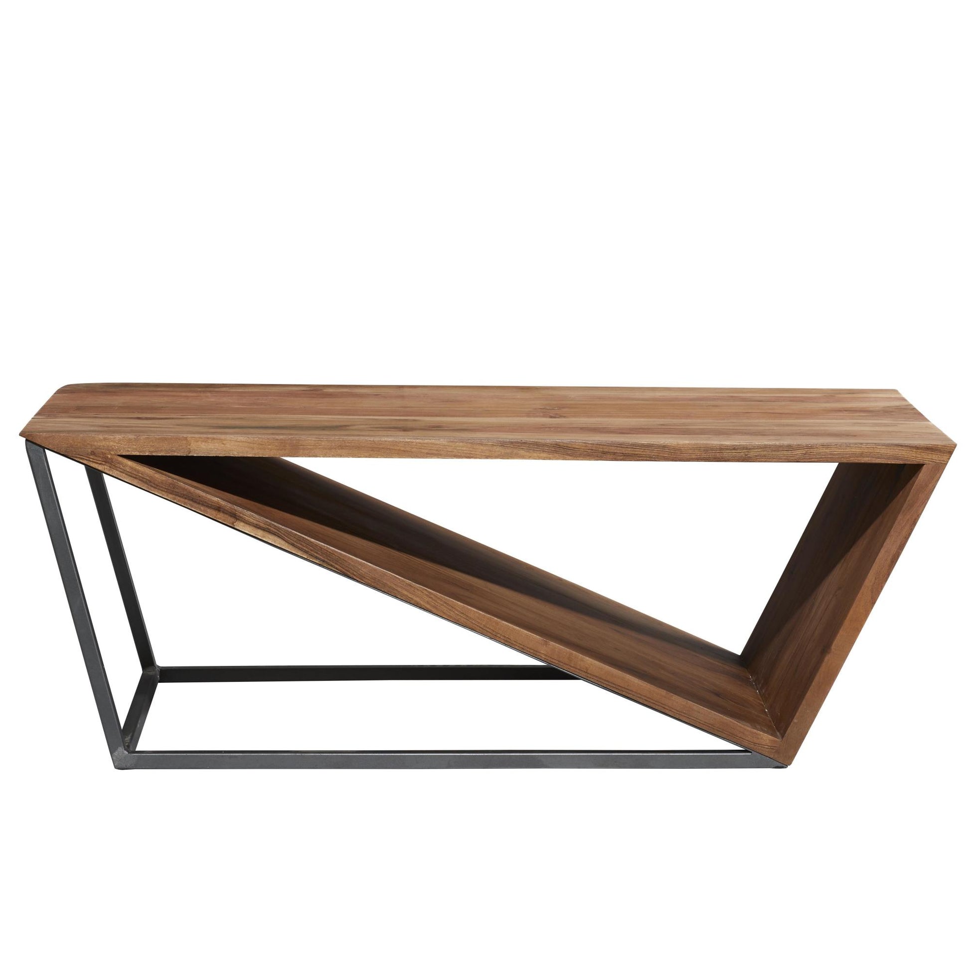 Geometric Brown Wood Diagonal Open Frame Living Room Coffee Table with Gray Metal Base