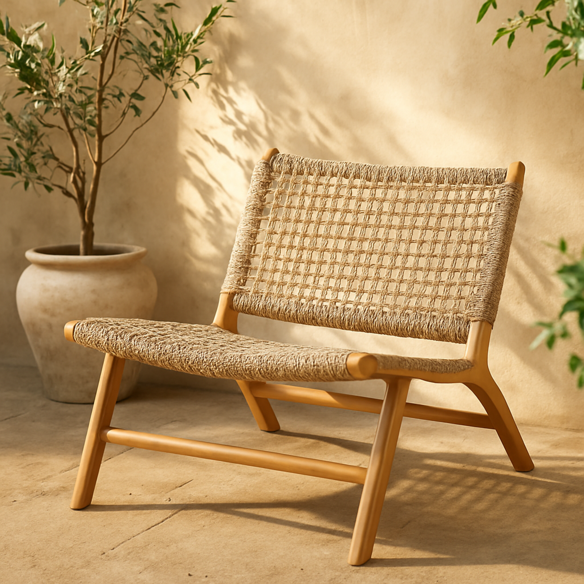 Teak Wood Handmade Woven Living Room Accent Chair with Woven Cane Seat 25" x 29" x 28"