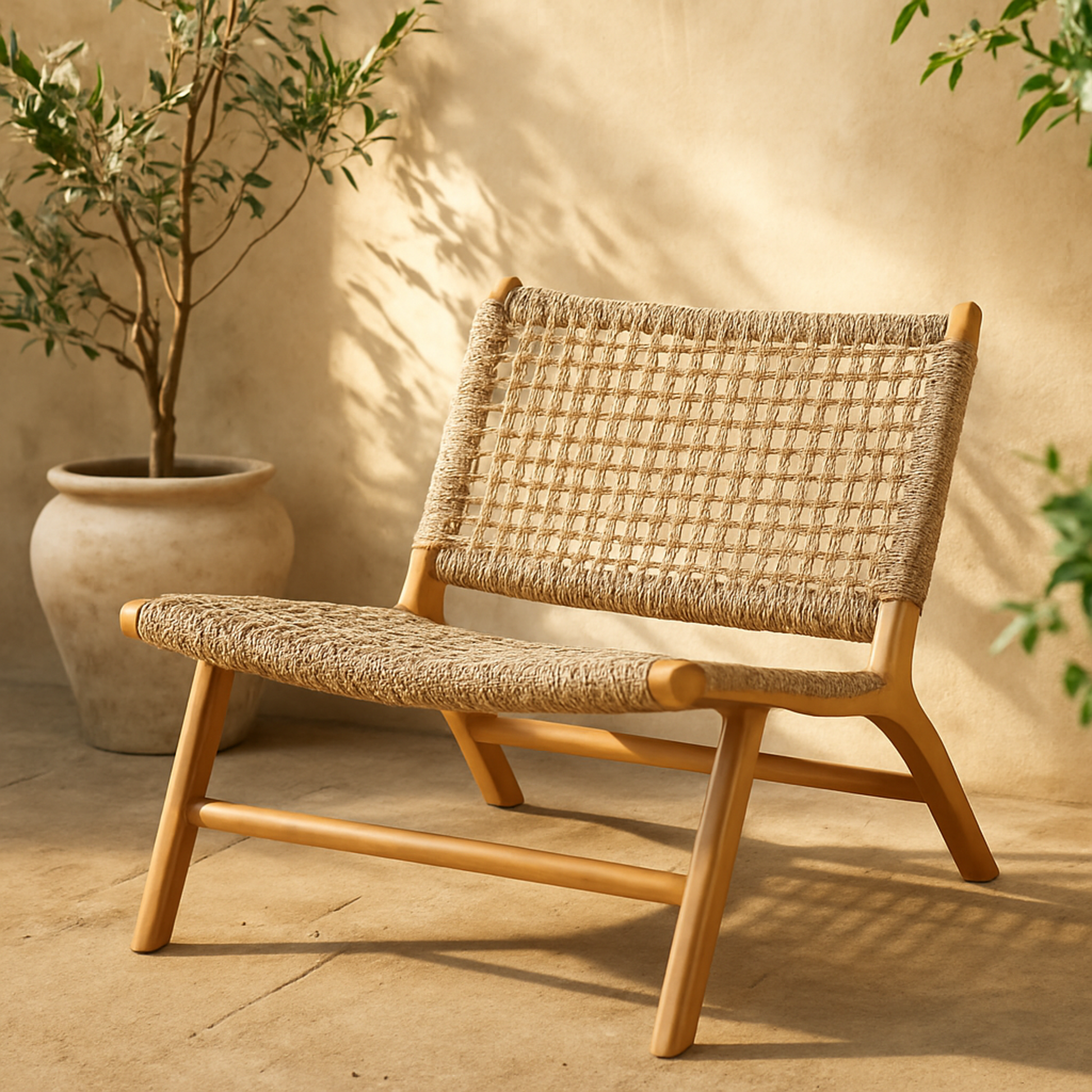 Teak Wood Handmade Woven Living Room Accent Chair with Woven Cane Seat 25" x 29" x 28"