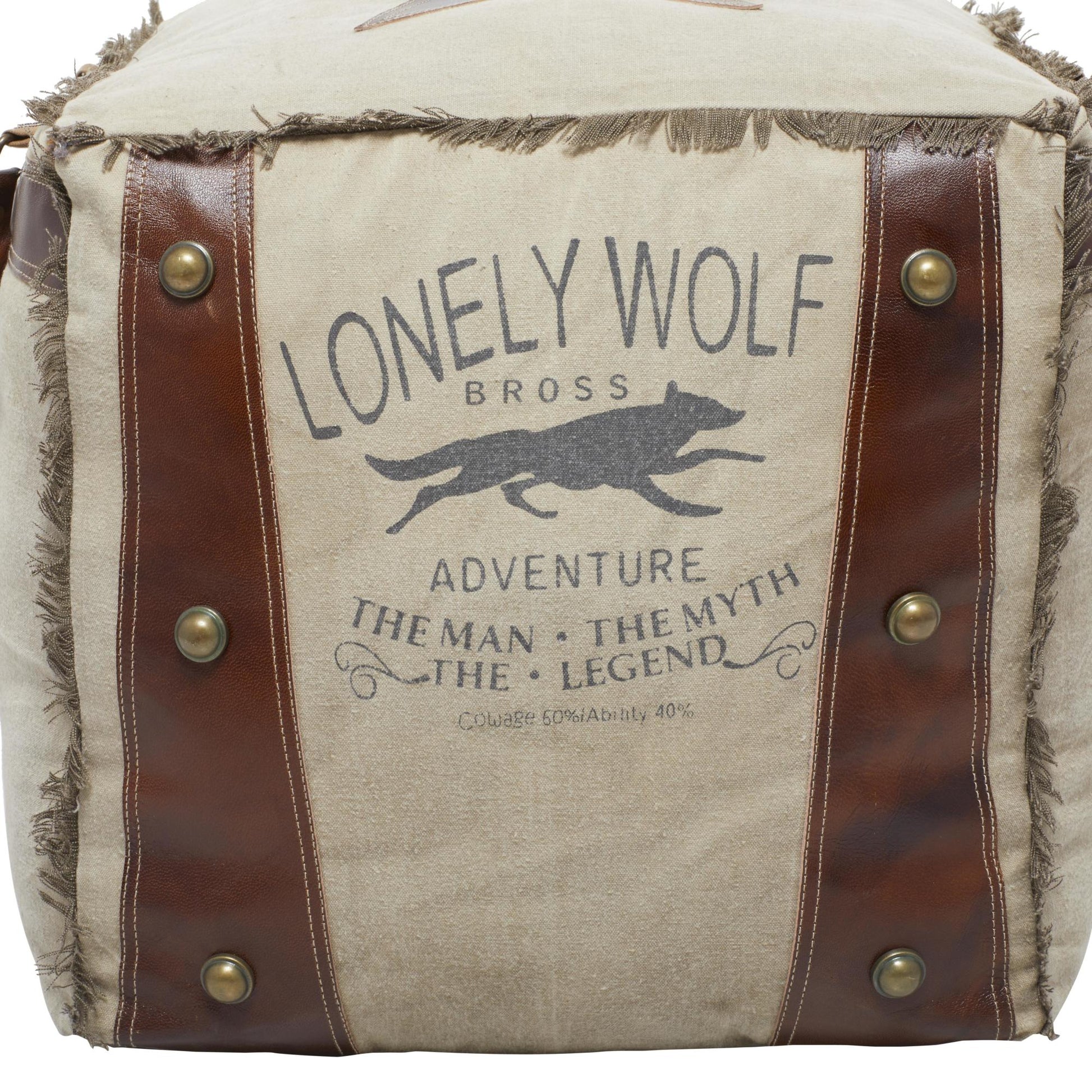 Star Canvas Stuffed Pouf with Leather Accents