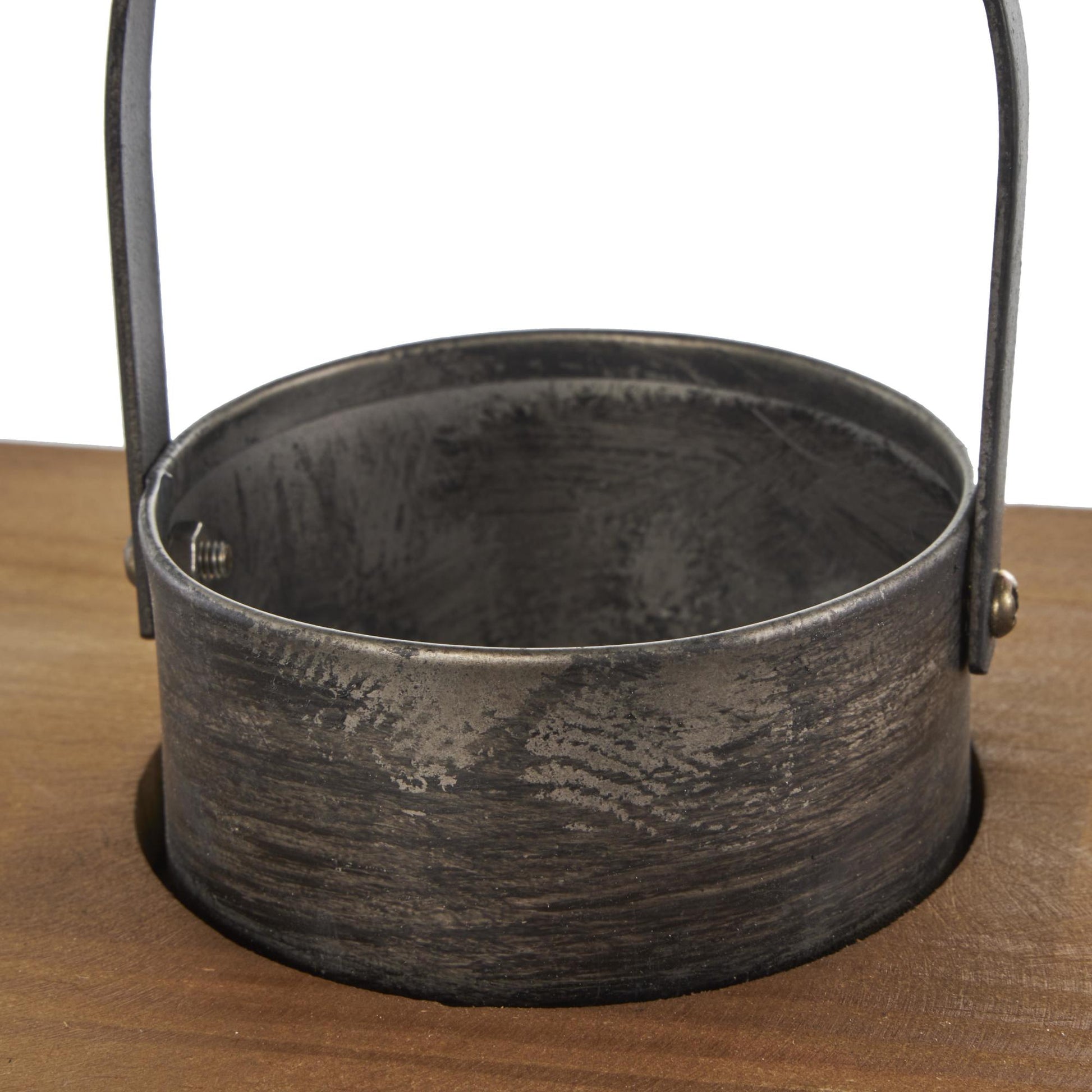 Set of 2 Dark Gray Metal Brushed Rectangular Indoor Outdoor Candle Lantern with Brown Wood Tops