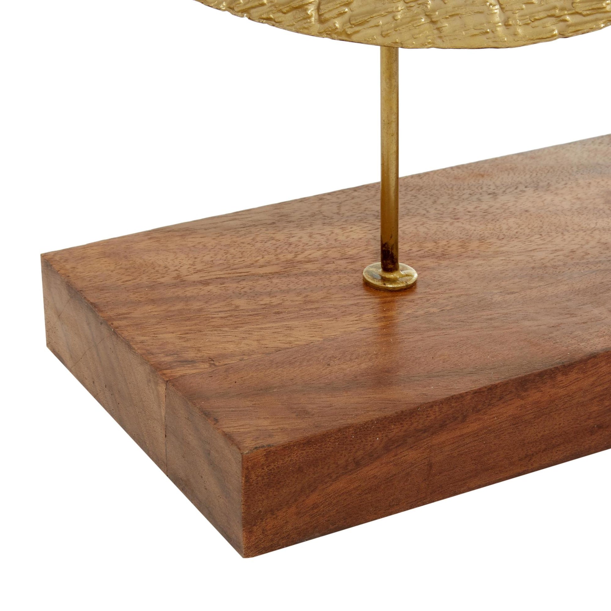 Geometric Gold Metal Plate Decorative Sculpture with Wood Stand