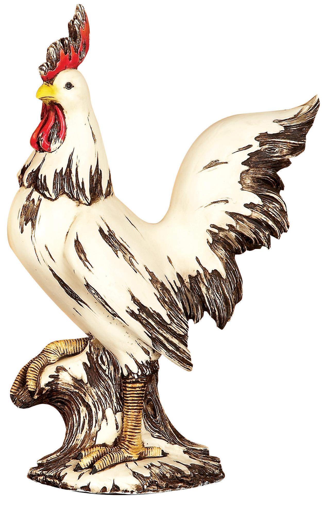 Rooster White Polystone Indoor Outdoor Decorative Garden Sculpture