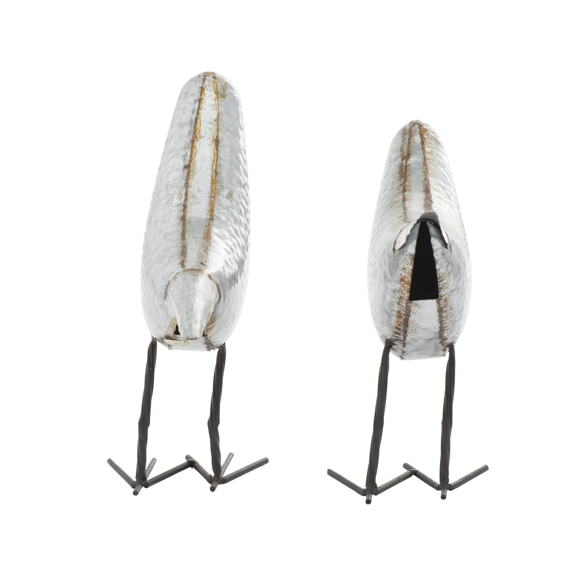 Set of 2 Bird Gray Metal Decorative Sculpture