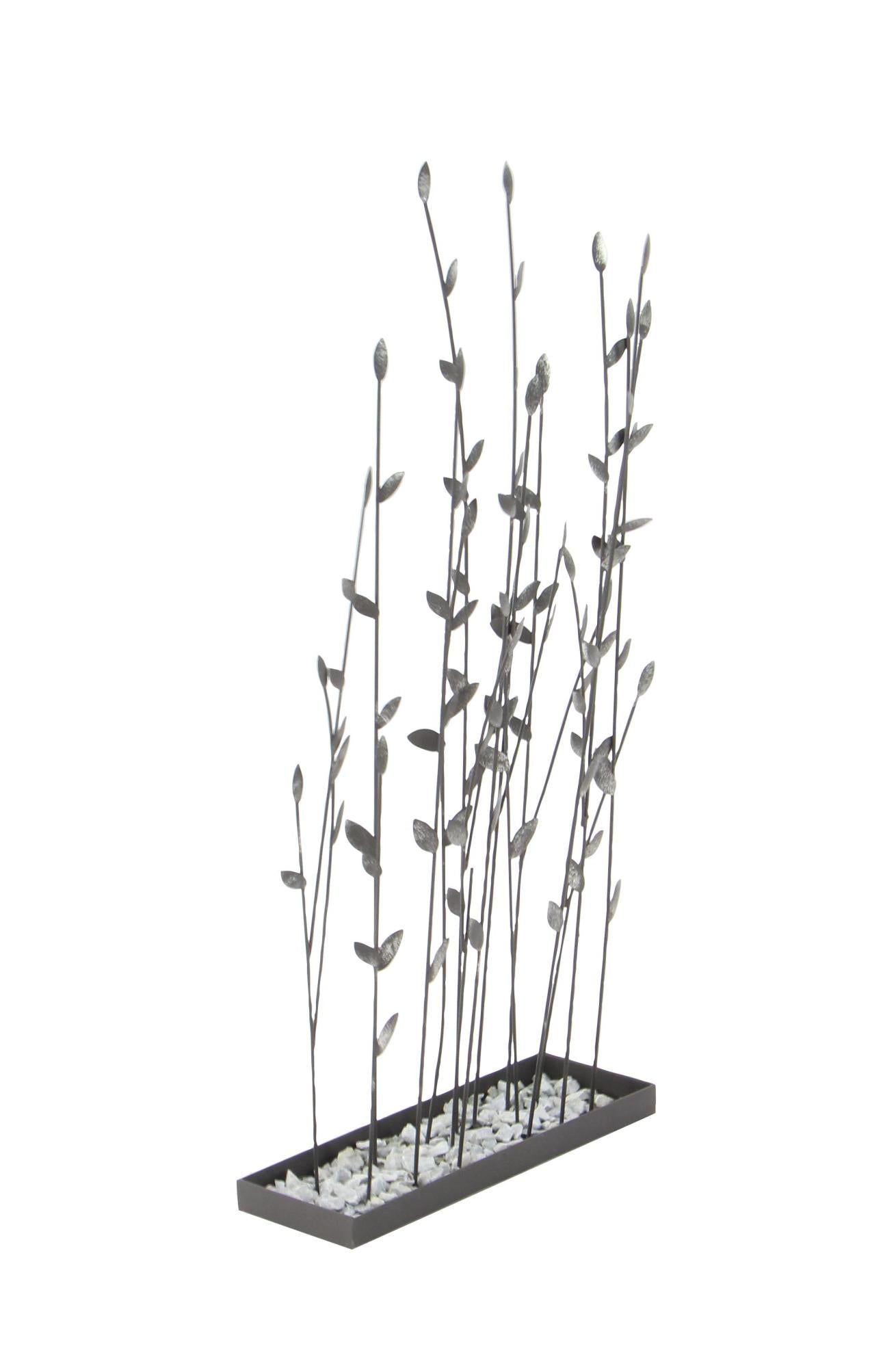 Floral Black Metal Decorative Sculpture with Loose Stones