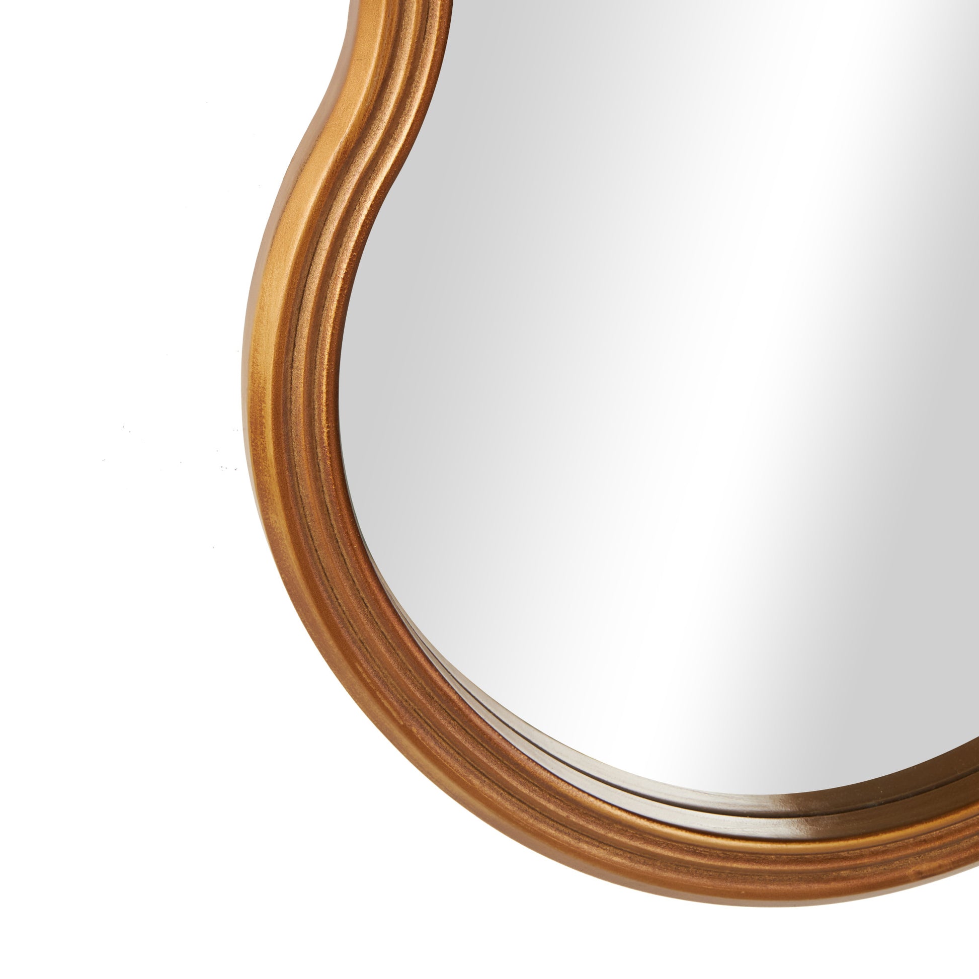 Gold Wooden Wavy Shaped Room Wall Mirror with Ribbed Frame