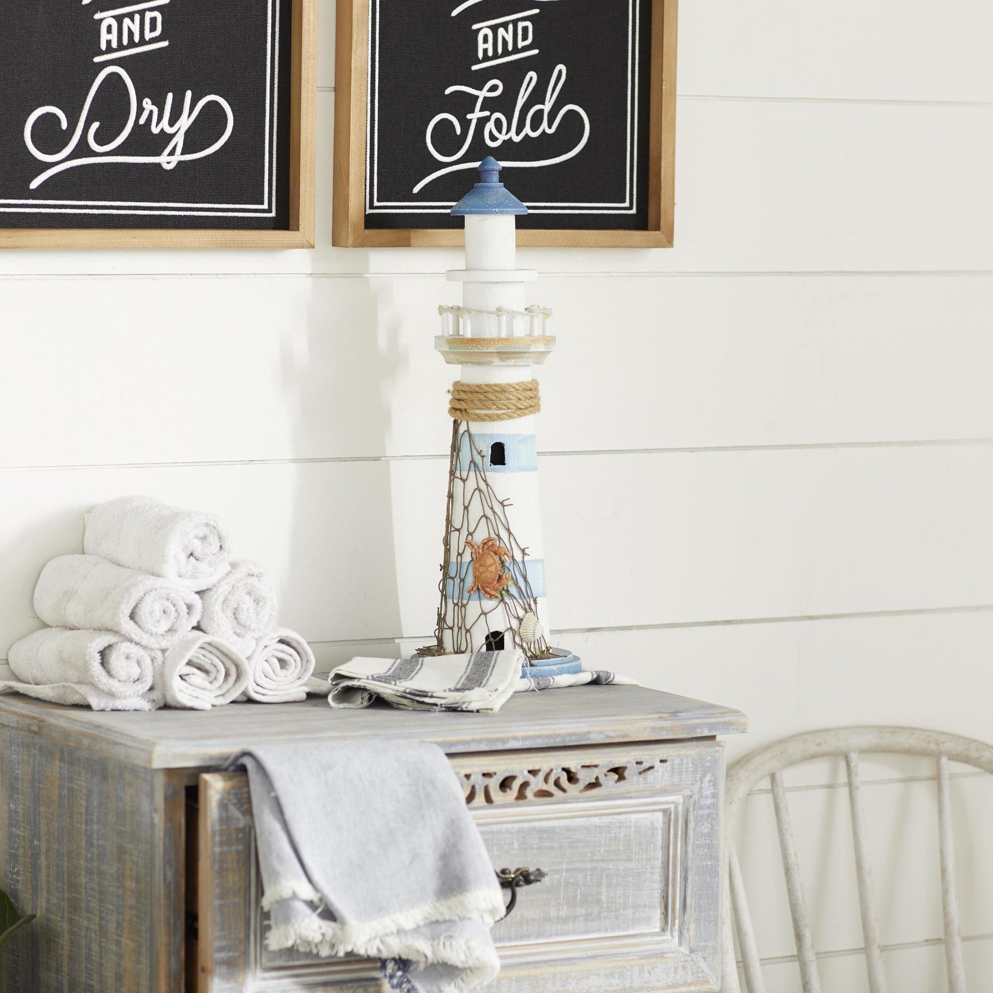 Light House Blue Wood Decorative Sculpture with Netting