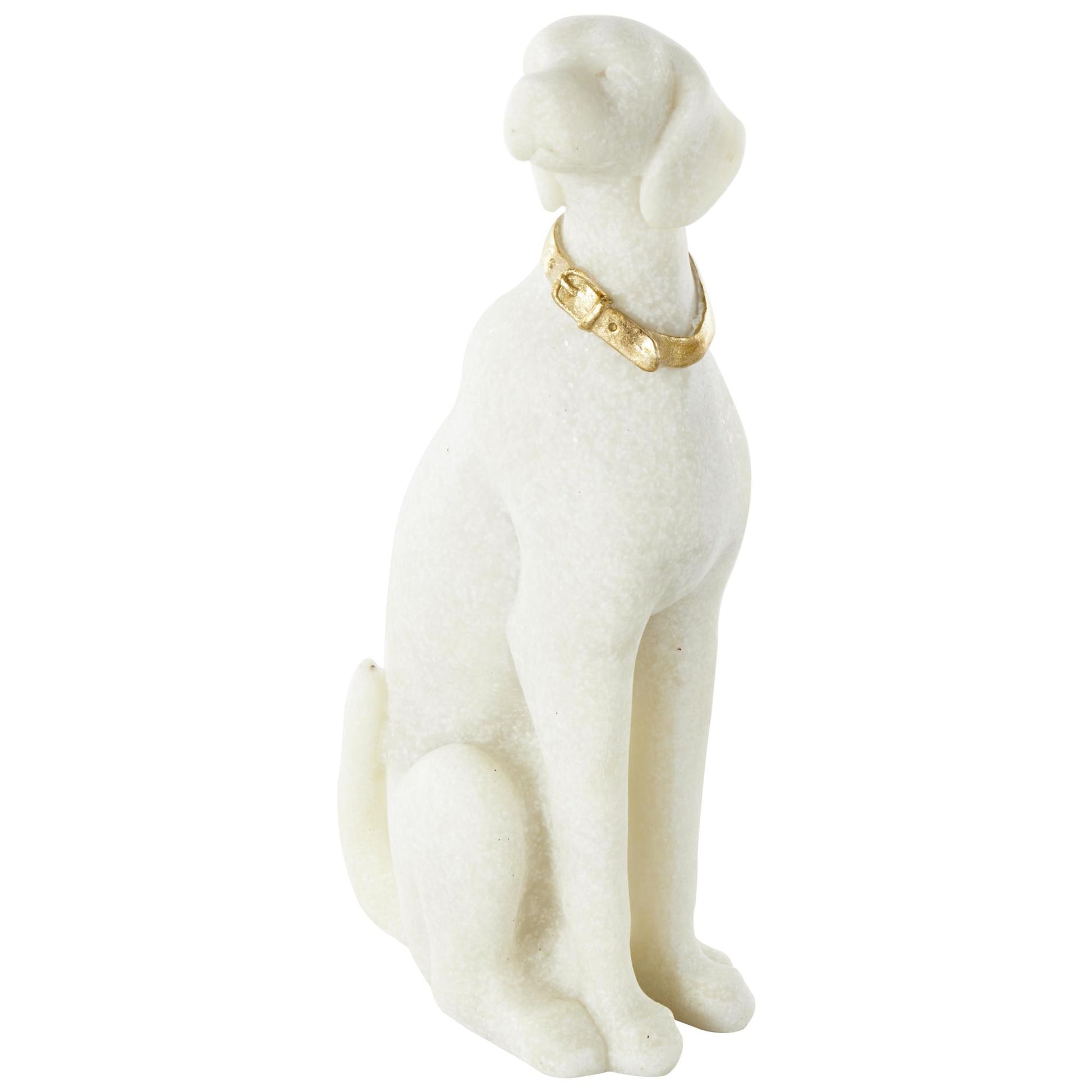 Dog Cream Polystone Sitting Decorative Sculpture with Gold Collar