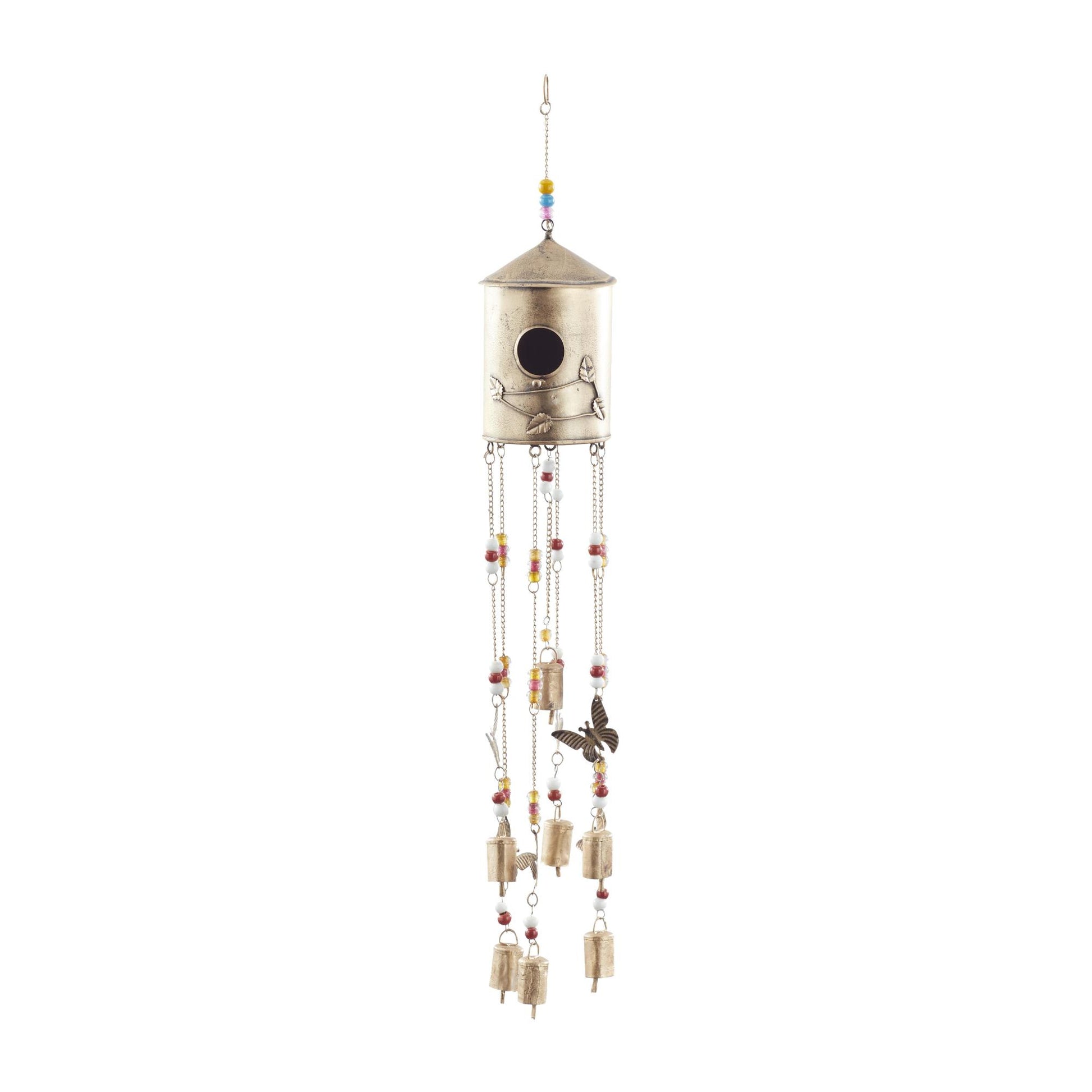 Butterfly Bronze Metal Handmade Birdhouse Indoor Outdoor Windchime with Glass Beads and Bells