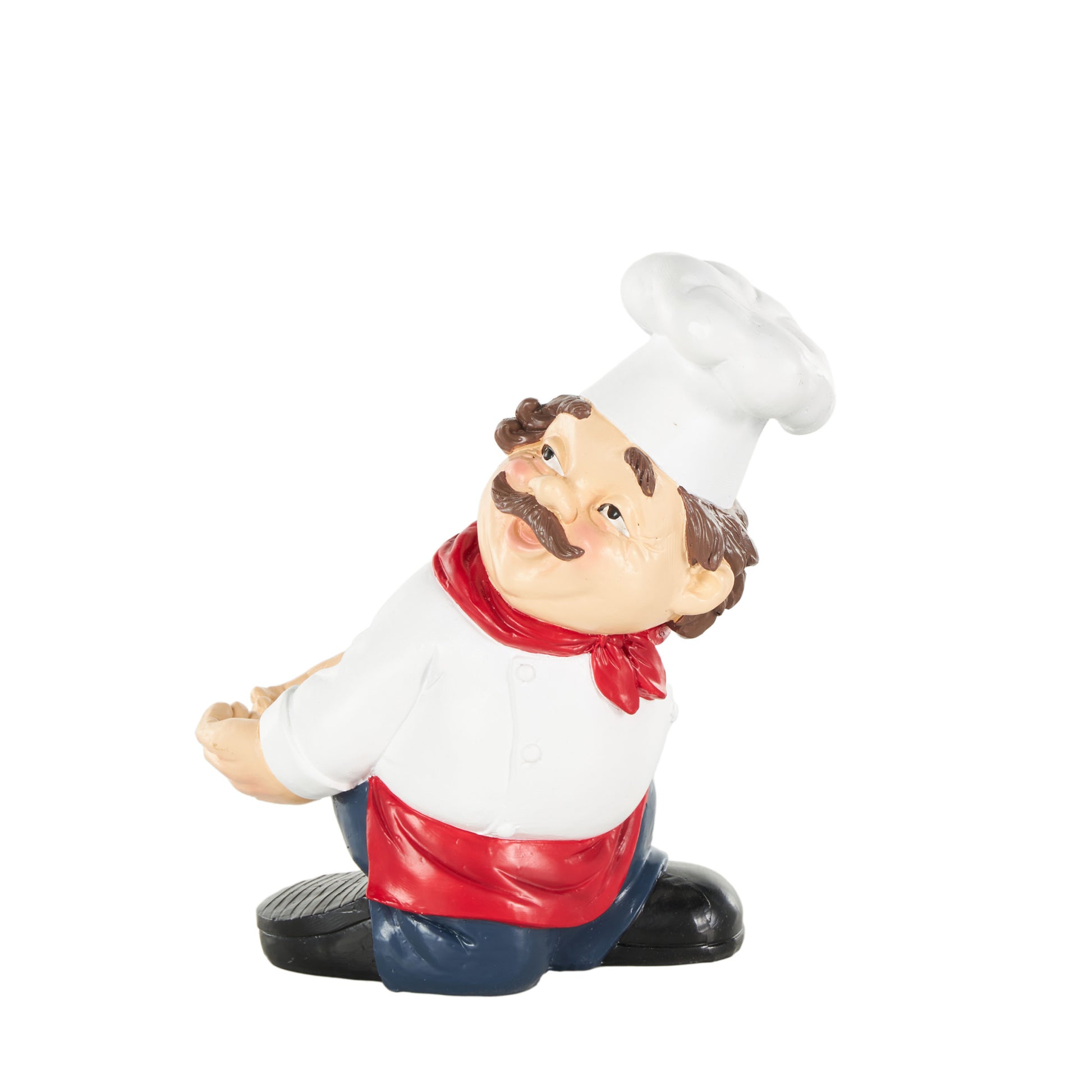 Chef White Polystone Kitchen Decorative Figurine Single Bottle Kitchen Wine Holder with Red Accents