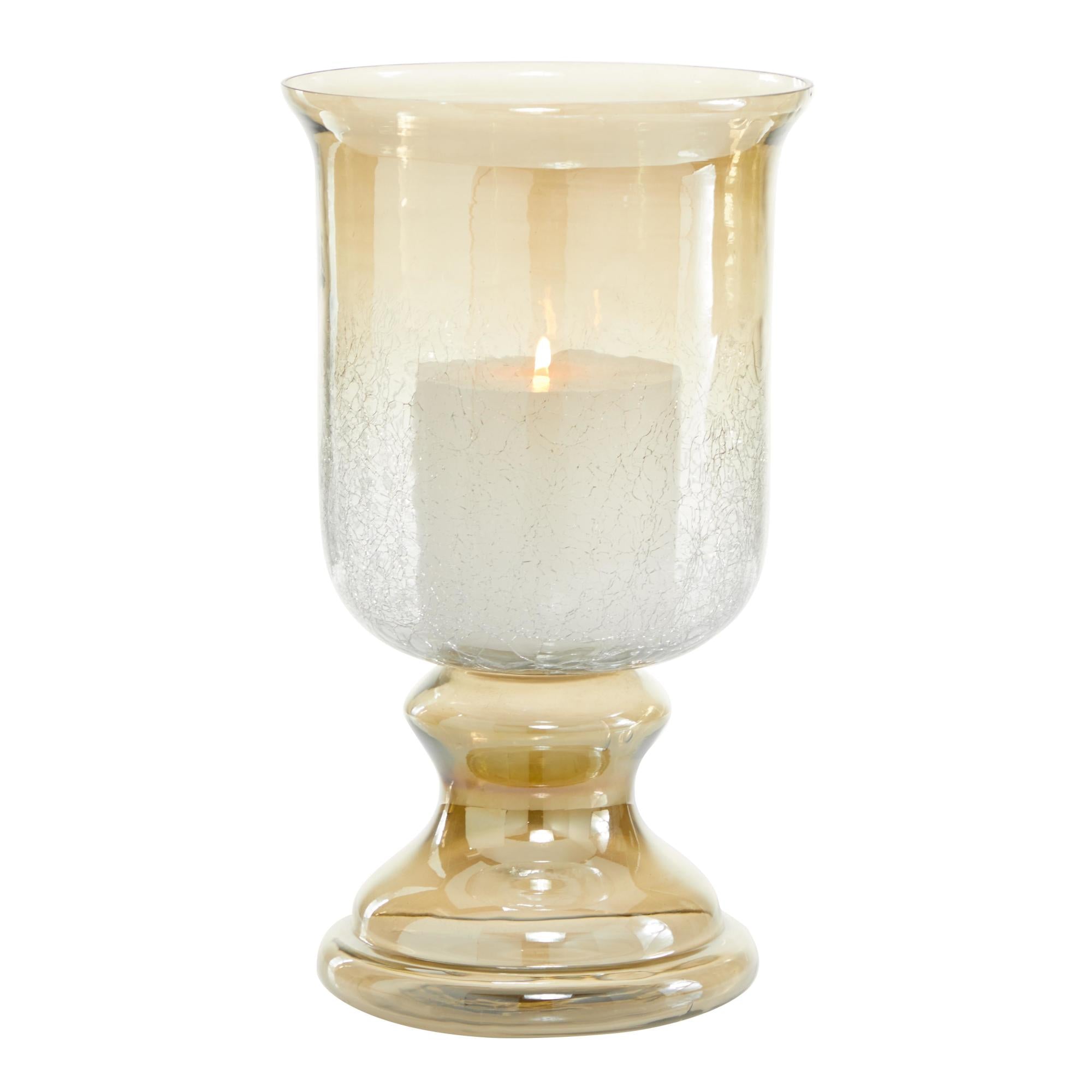 Glass Handmade Turned Style Pillar Room Hurricane Lamp with Smoked Glass Finish 7" x 7" x 14"