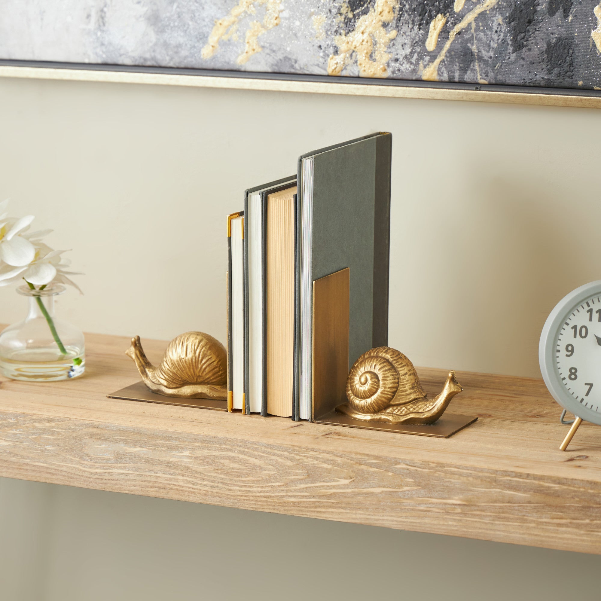 Set of 2 Snail Gold Metal Crawling Decorative Bookends