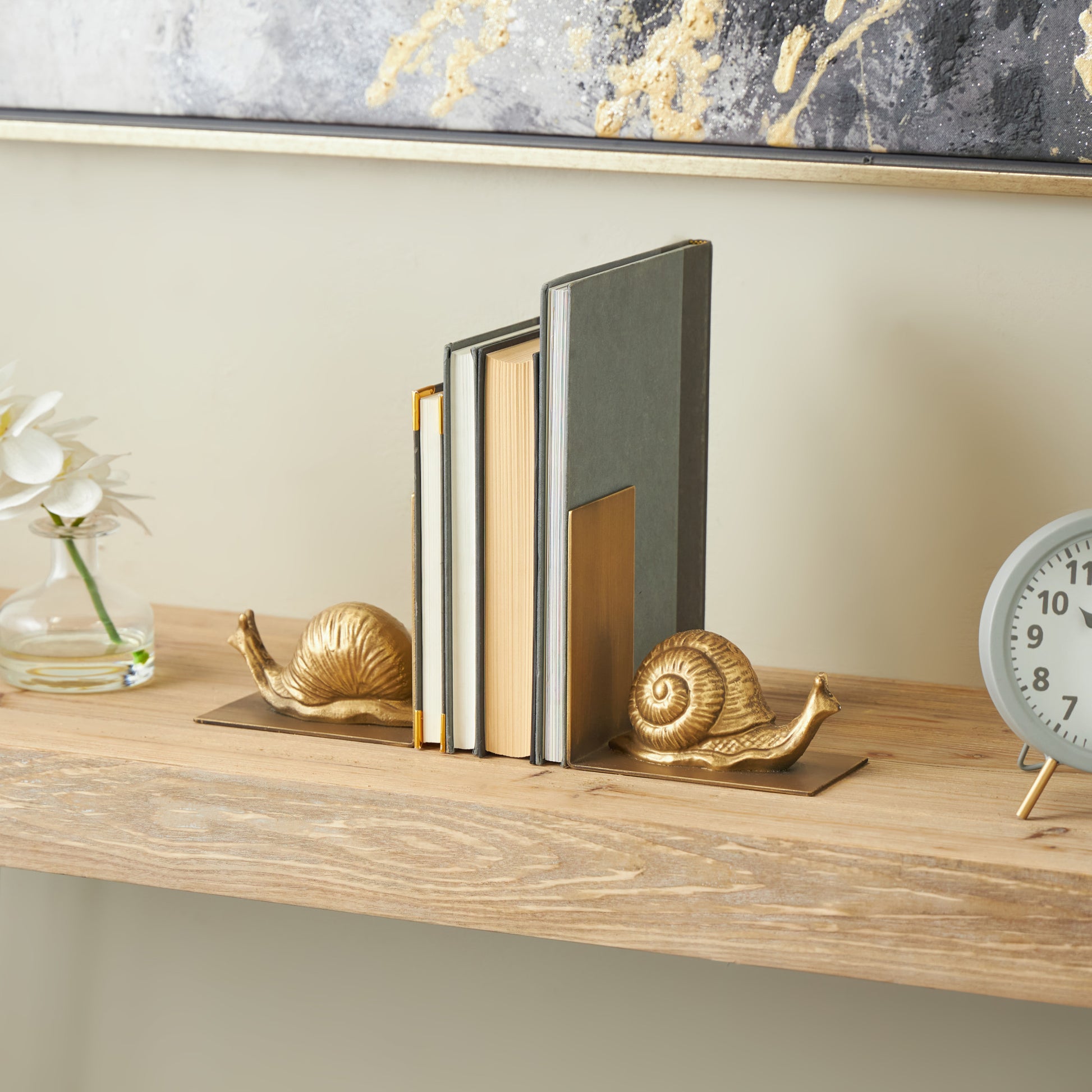 Set of 2 Snail Gold Metal Crawling Decorative Bookends