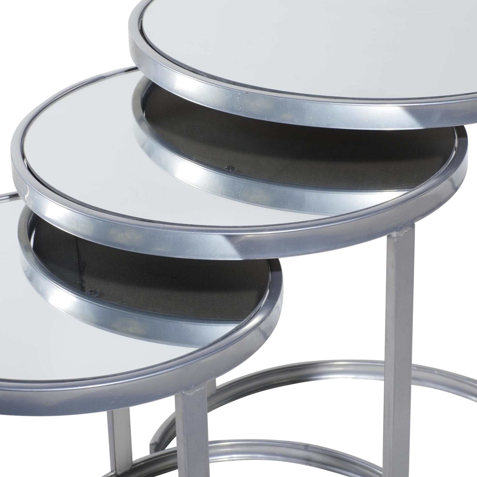 Set of 3 Metal Round Nesting Side End Accent Table with Black Glass Top