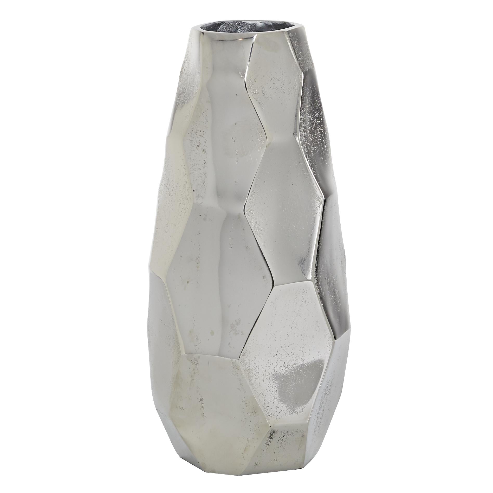Geometric Silver Aluminum Metal Decorative Vase