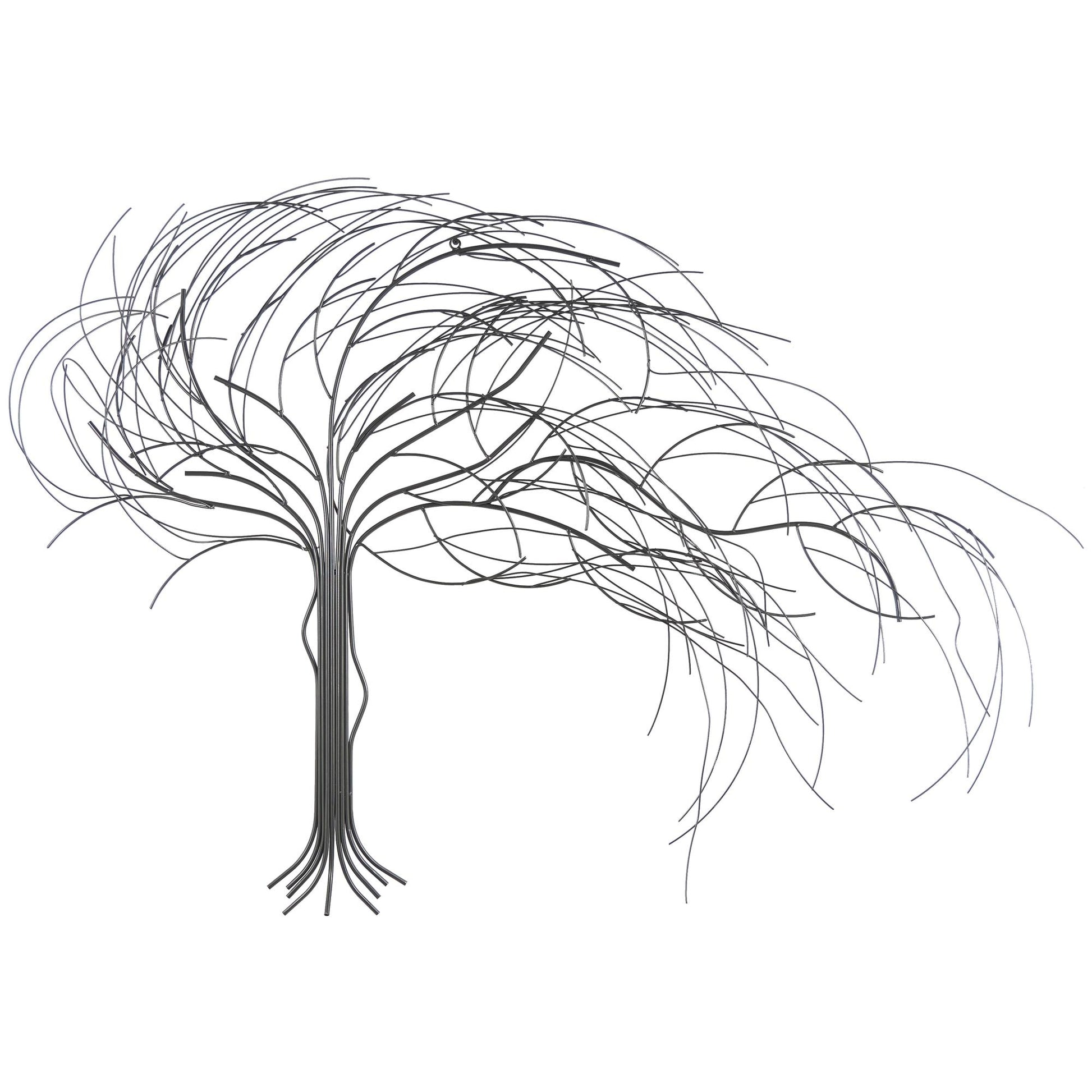 Tree Dark Gray Metal Indoor Outdoor Abstract Curved Home Wall Decor