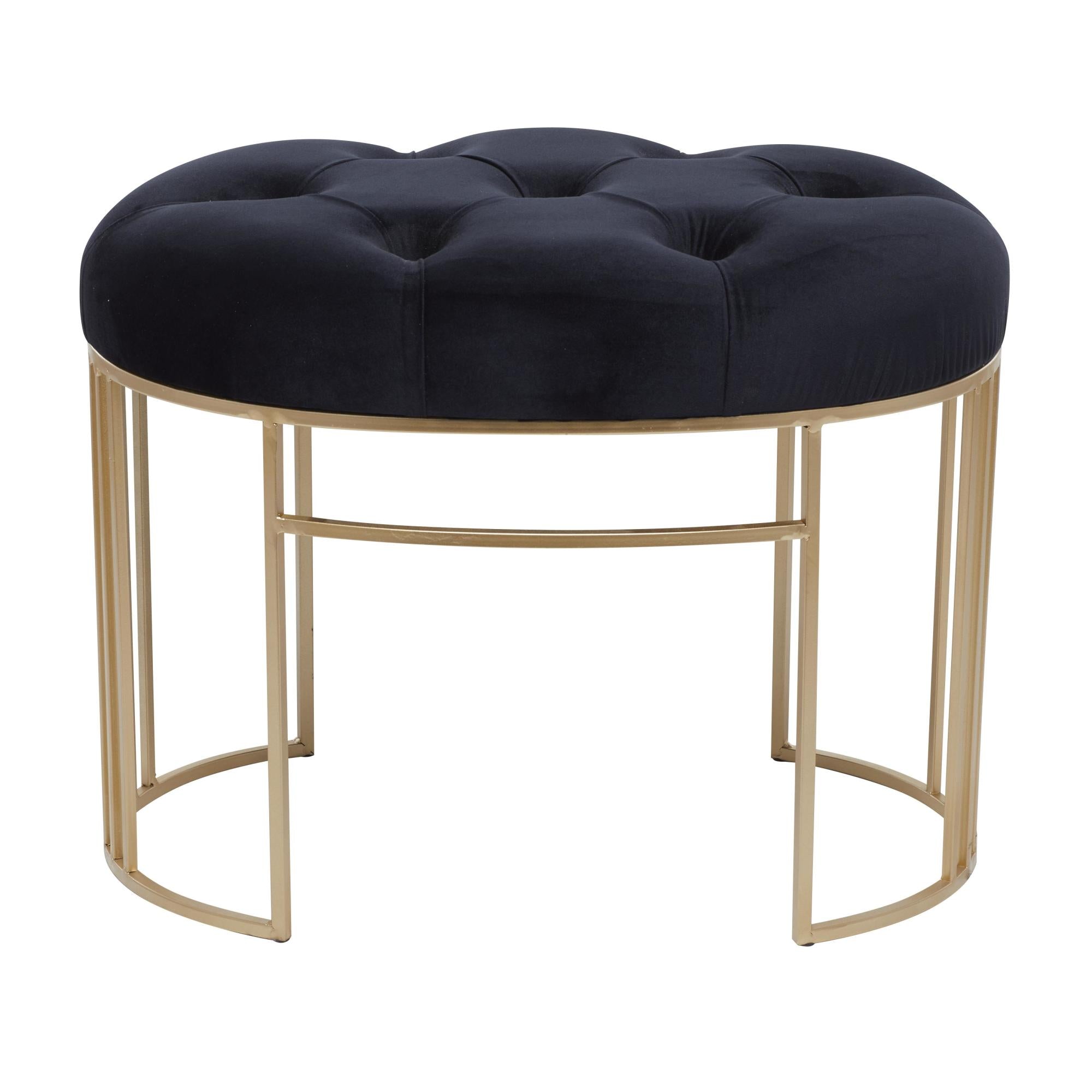 Velvet Oval Tufted Home Bench with Gold Metal Legs