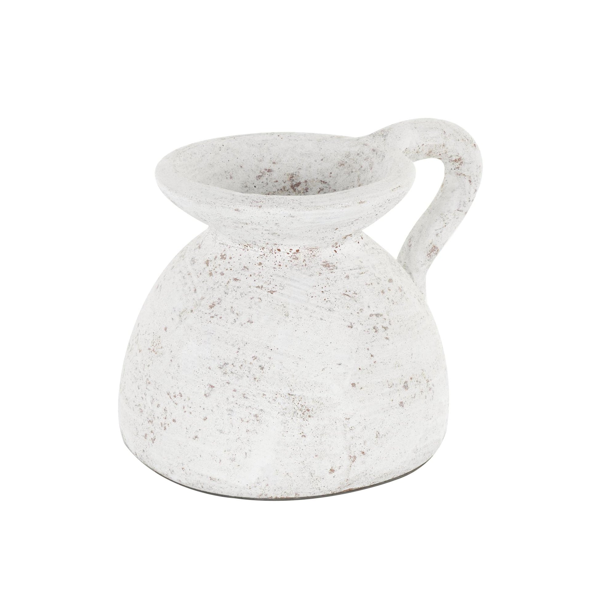 White Ceramic Antique Style Textured Pot Decorative Vase with Handle