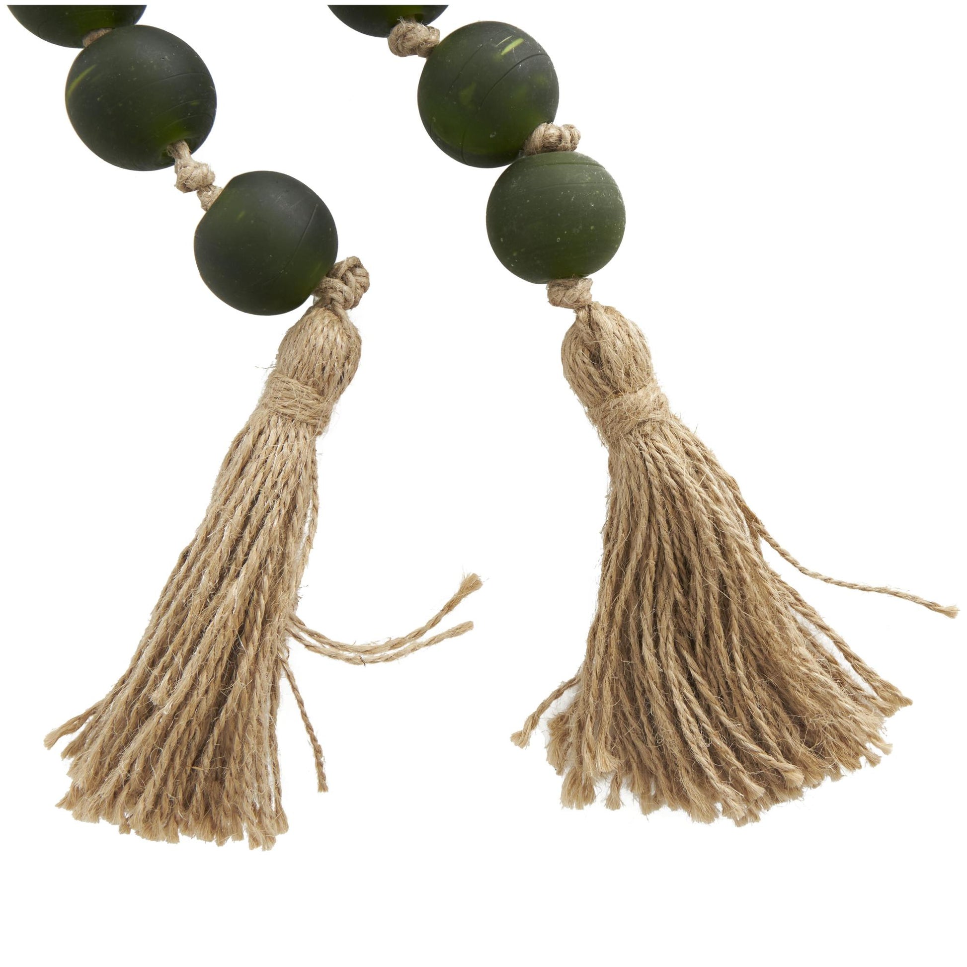 Glass Handmade Round Beaded Garland with Tassel with Knotted Brown Jute