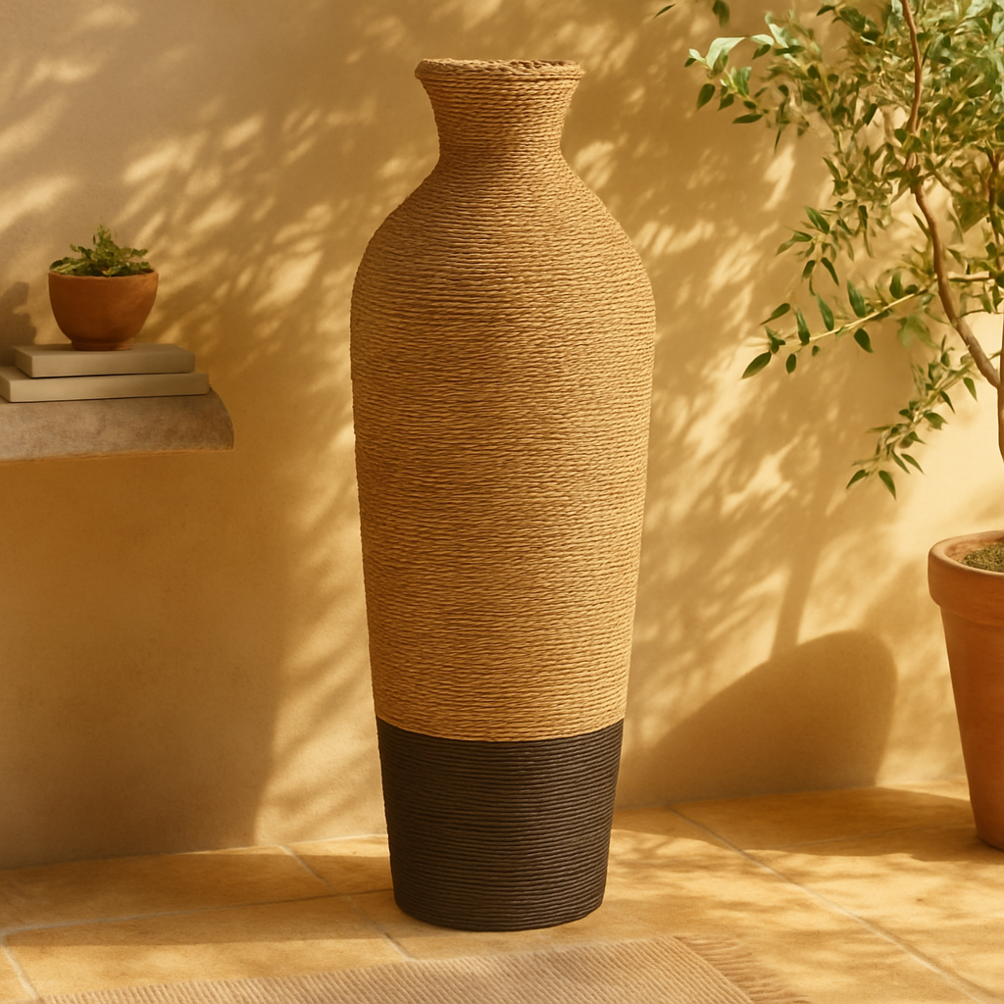 Brown Seagrass Handmade Tall Woven Floor Decorative Vase