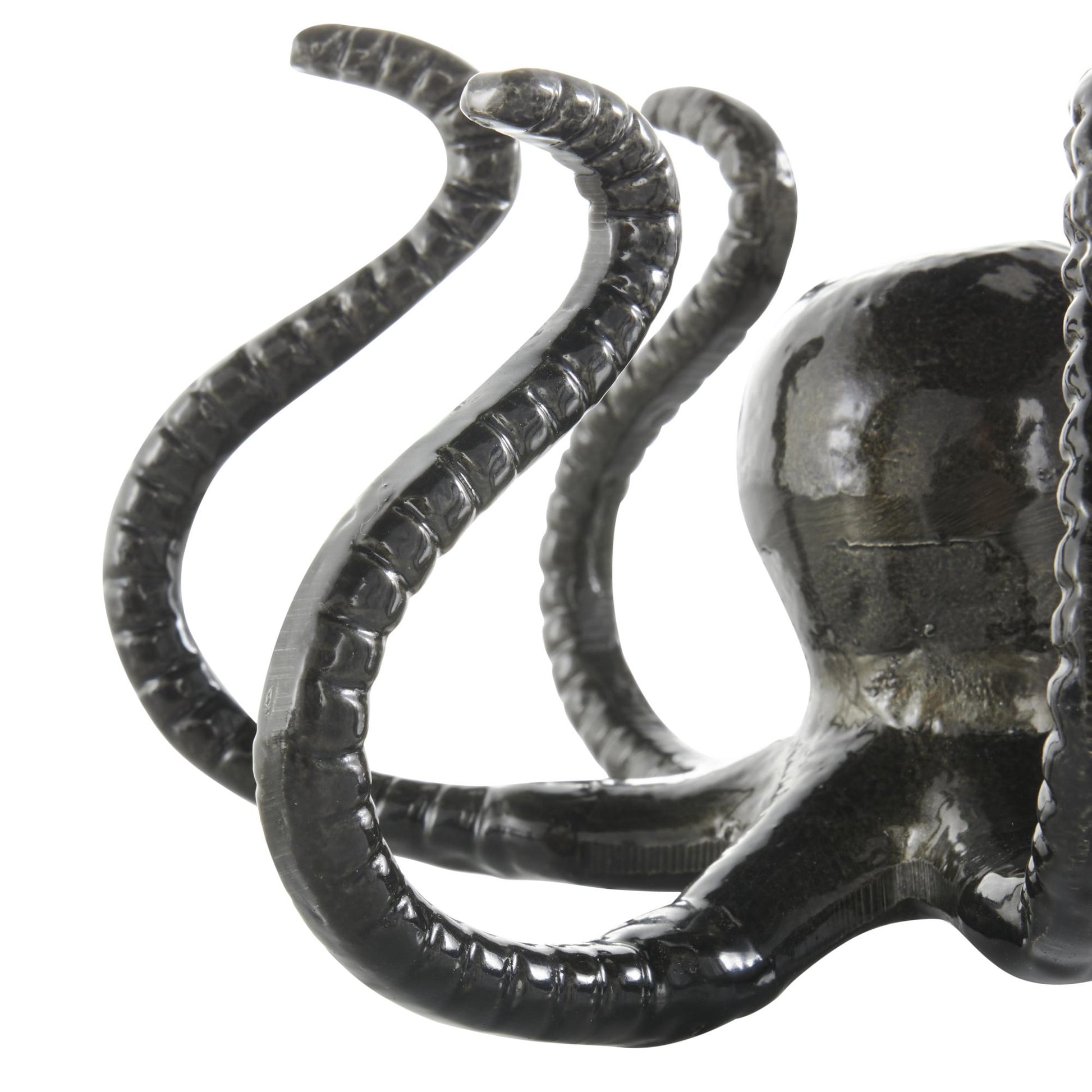 Set of 2 Octopus Black Aluminum Metal Decorative Sculpture with Splayed Arms