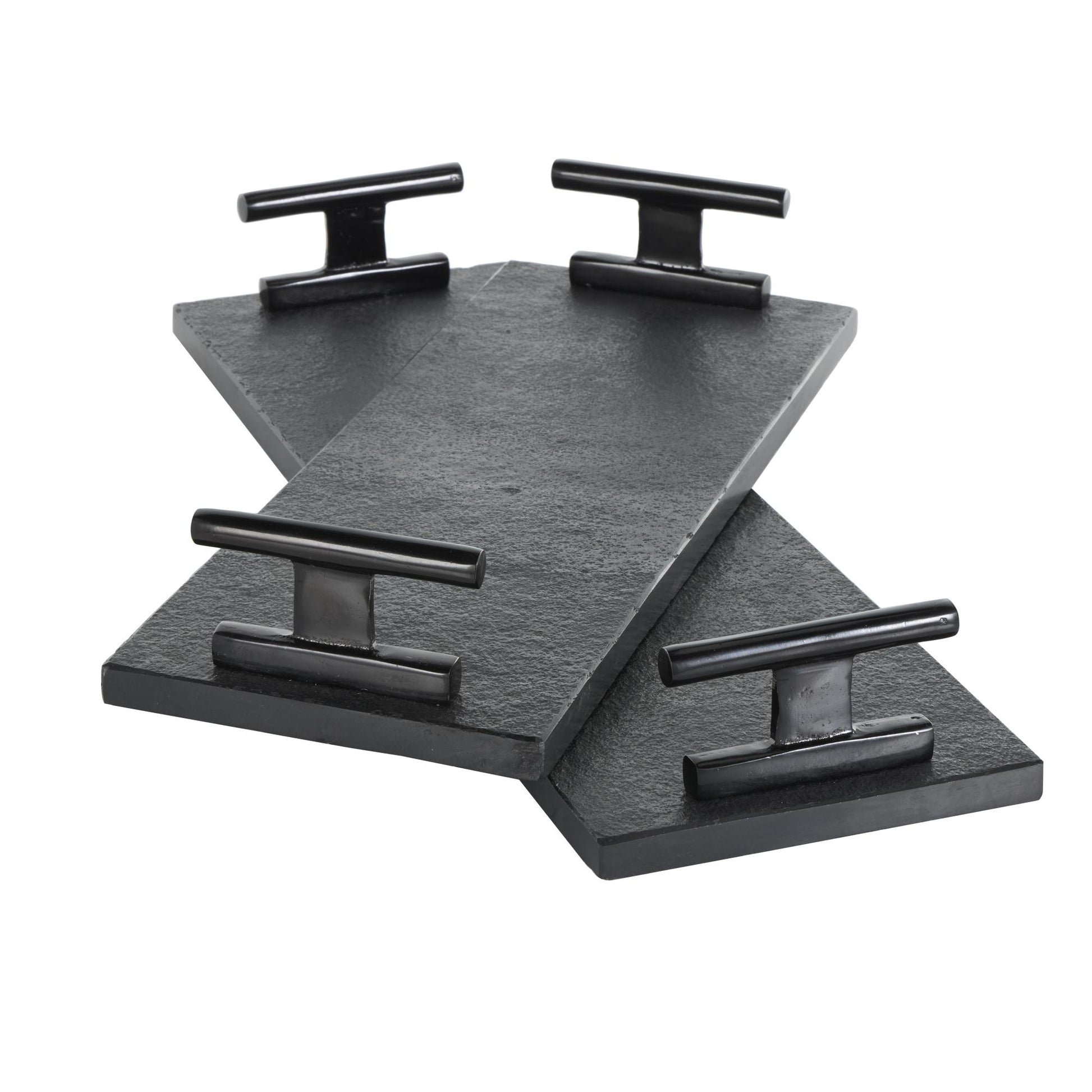 Set of 2 Marble Slim Textured Living Room Decor Tray with Rod Handles Set of 2 22", 18"W
