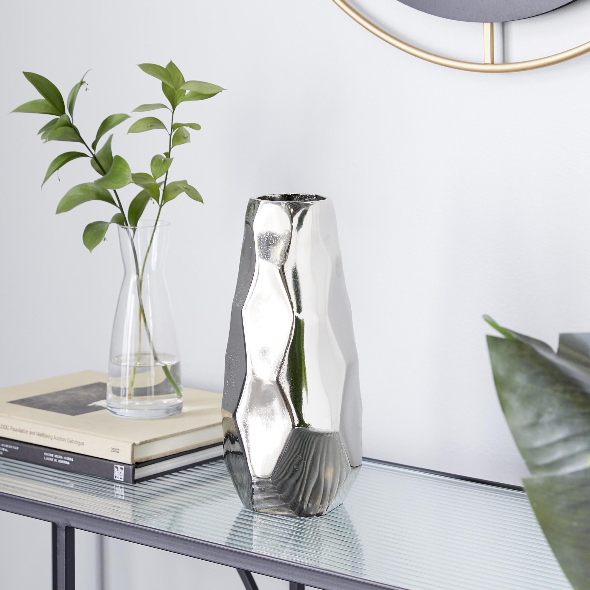Geometric Silver Aluminum Metal Decorative Vase