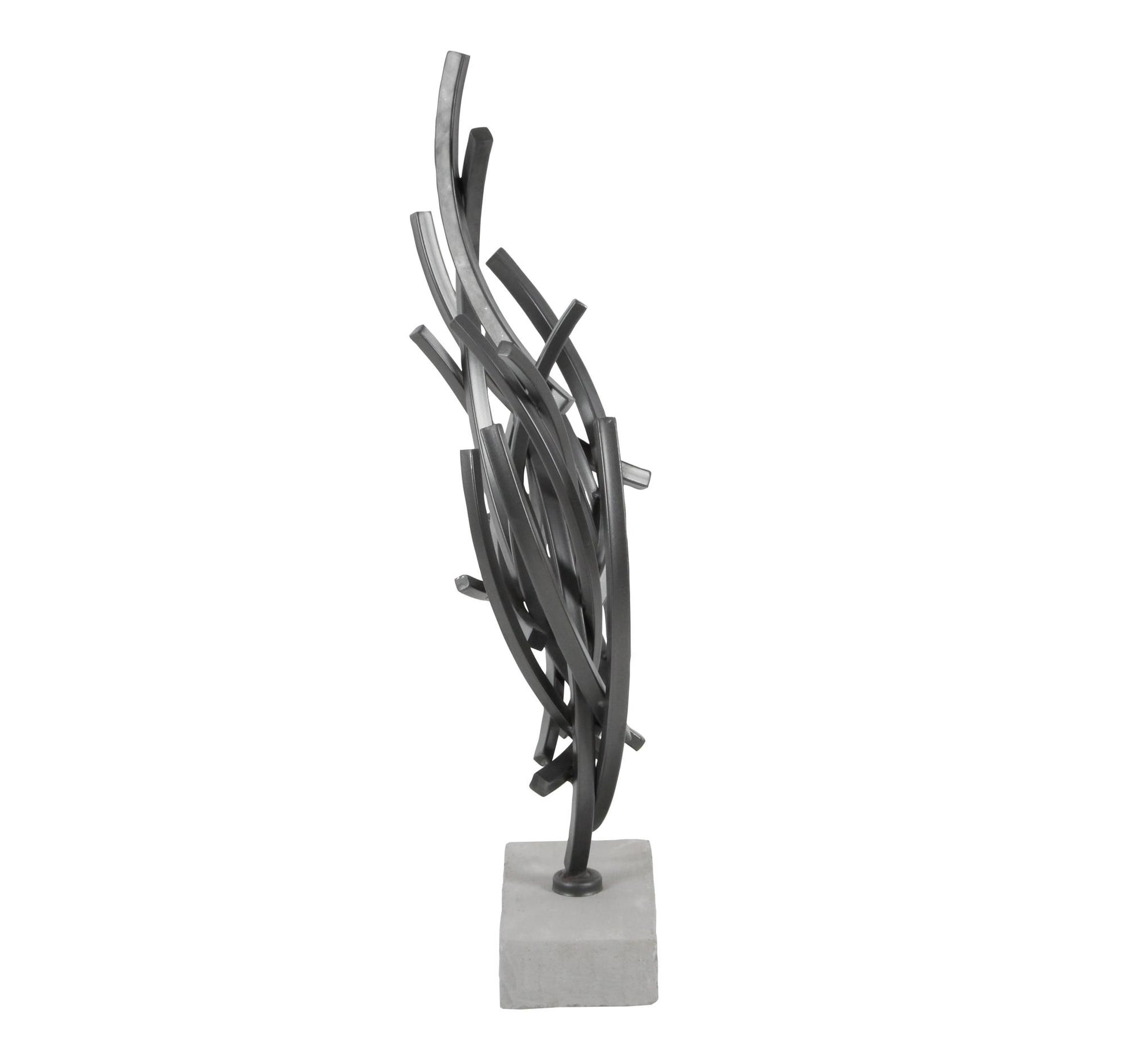 Abstract Dark Gray Metal Decorative Sculpture with Marble Base