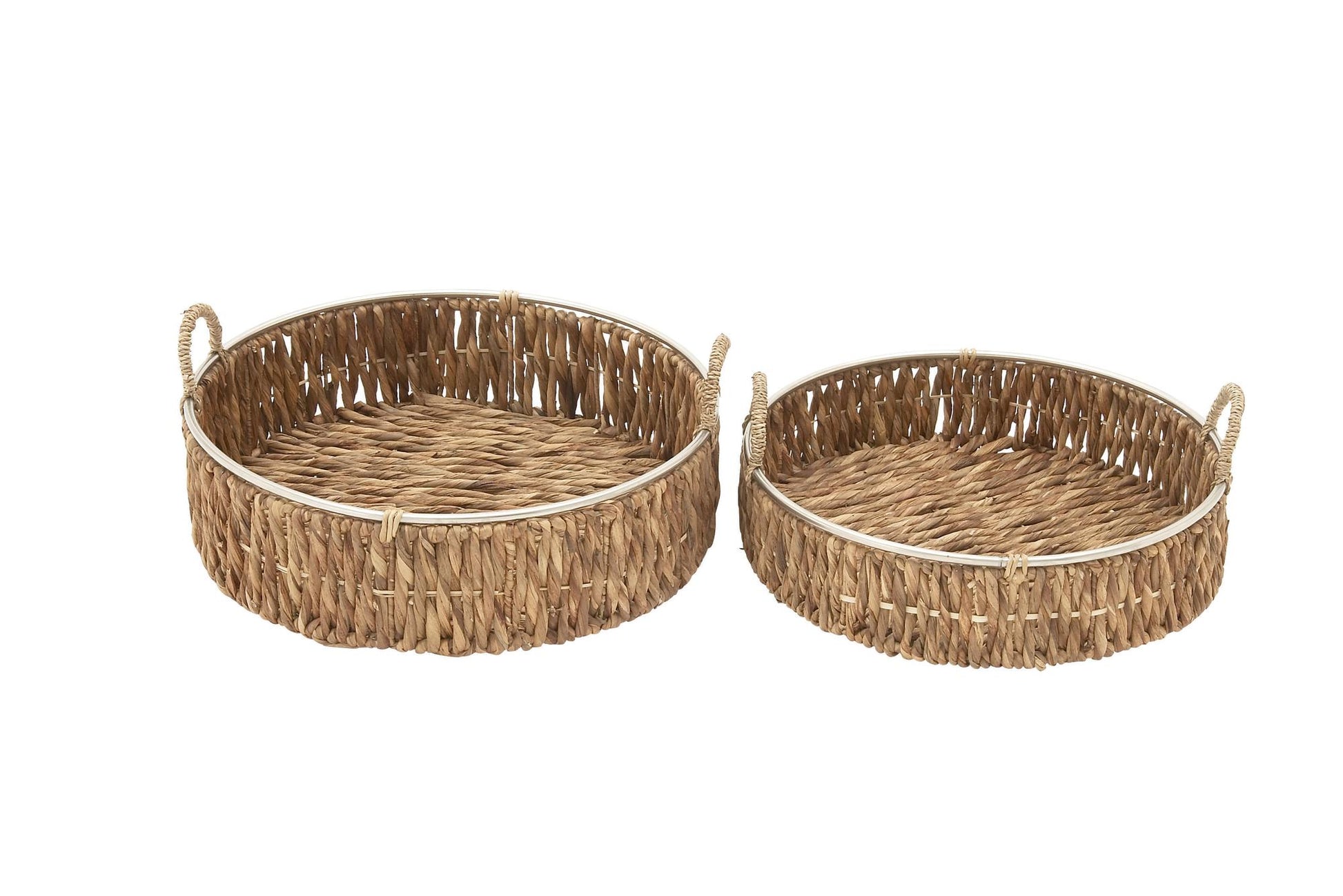 Set of 2 Brown Dried Plant Handmade Woven Living Room Decor Tray
