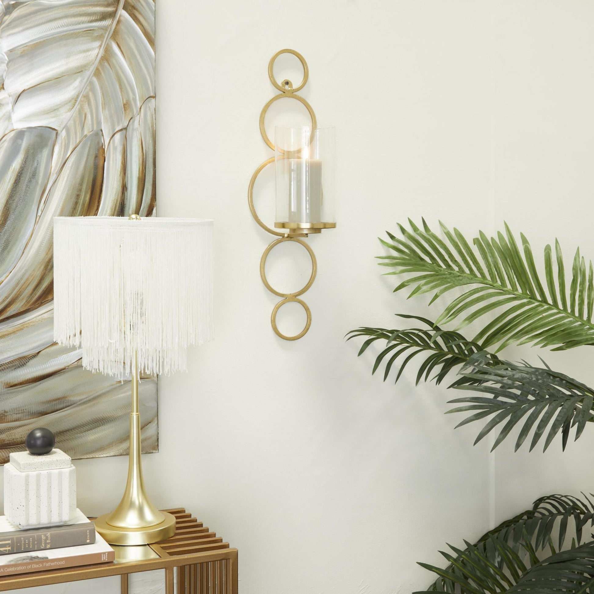 CosmoLiving by Cosmopolitan Metal Single Candle Indoor Outdoor Wall Sconce with Glass Holder