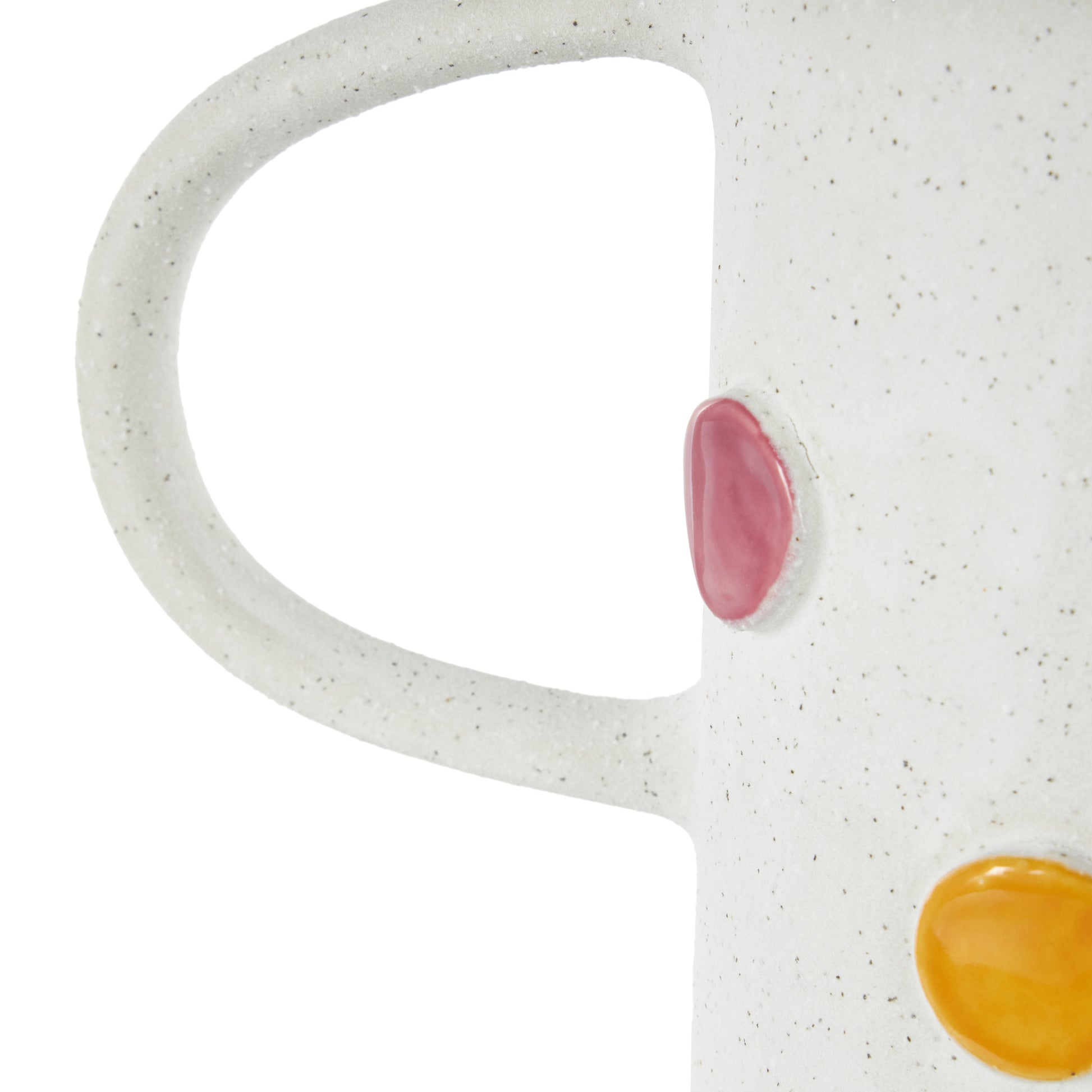 White Ceramic Slim Cone Decorative Vase with Multicolor Spots and Handles