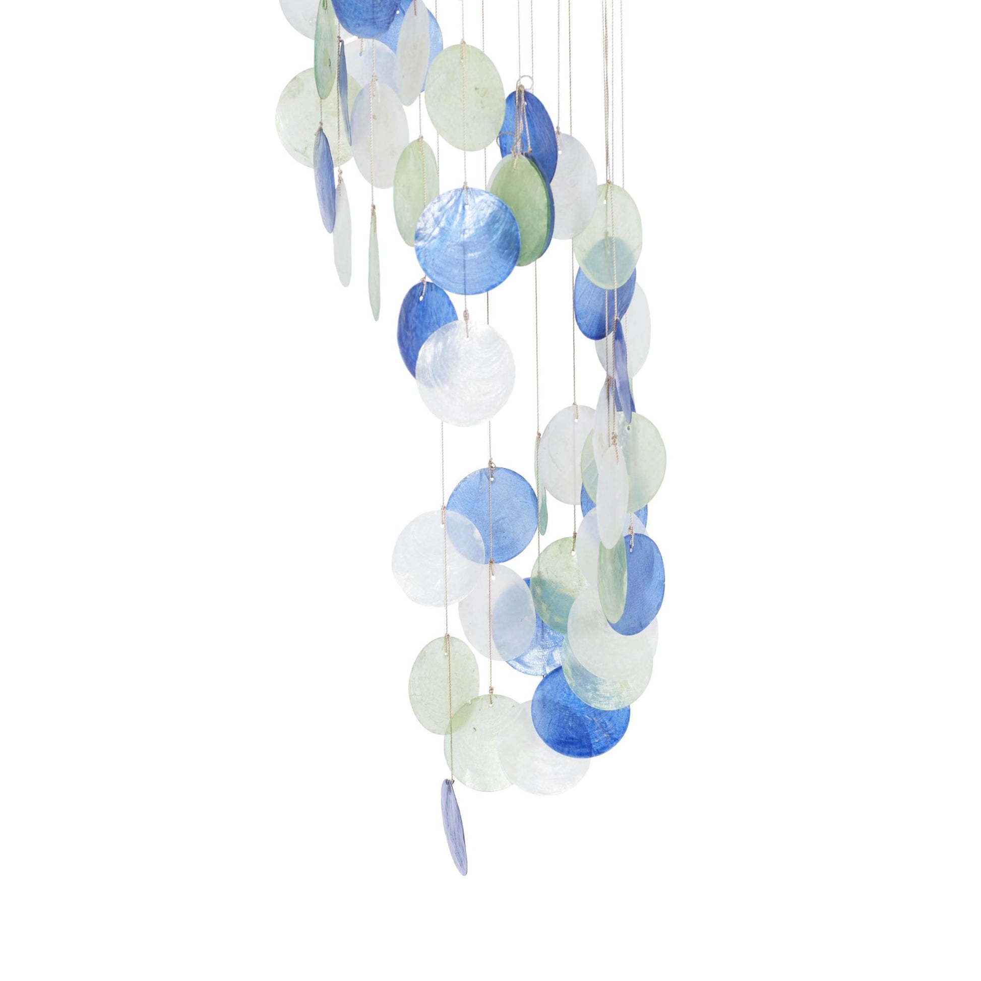 Geometric Blue Capiz Shell Spiral Waterfall Indoor Outdoor Windchime