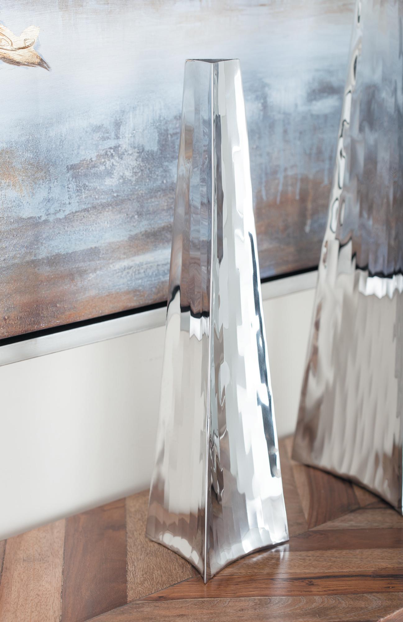 Silver Stainless Steel Metal Hammered Decorative Vase