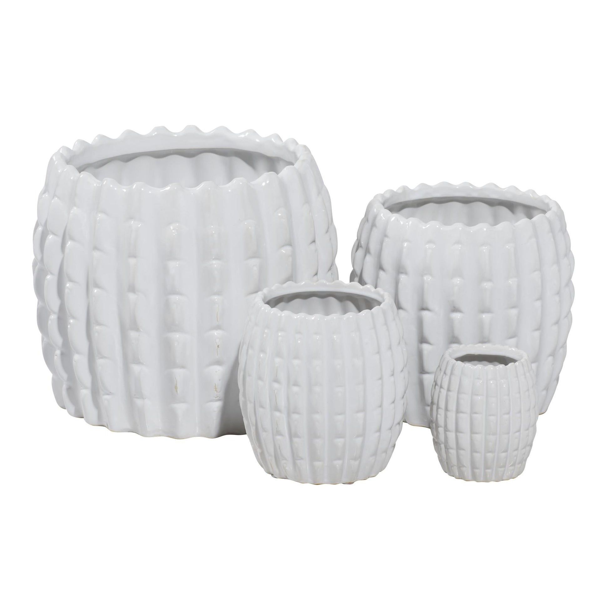 Set of 4 White Ceramic Indoor Outdoor Planter