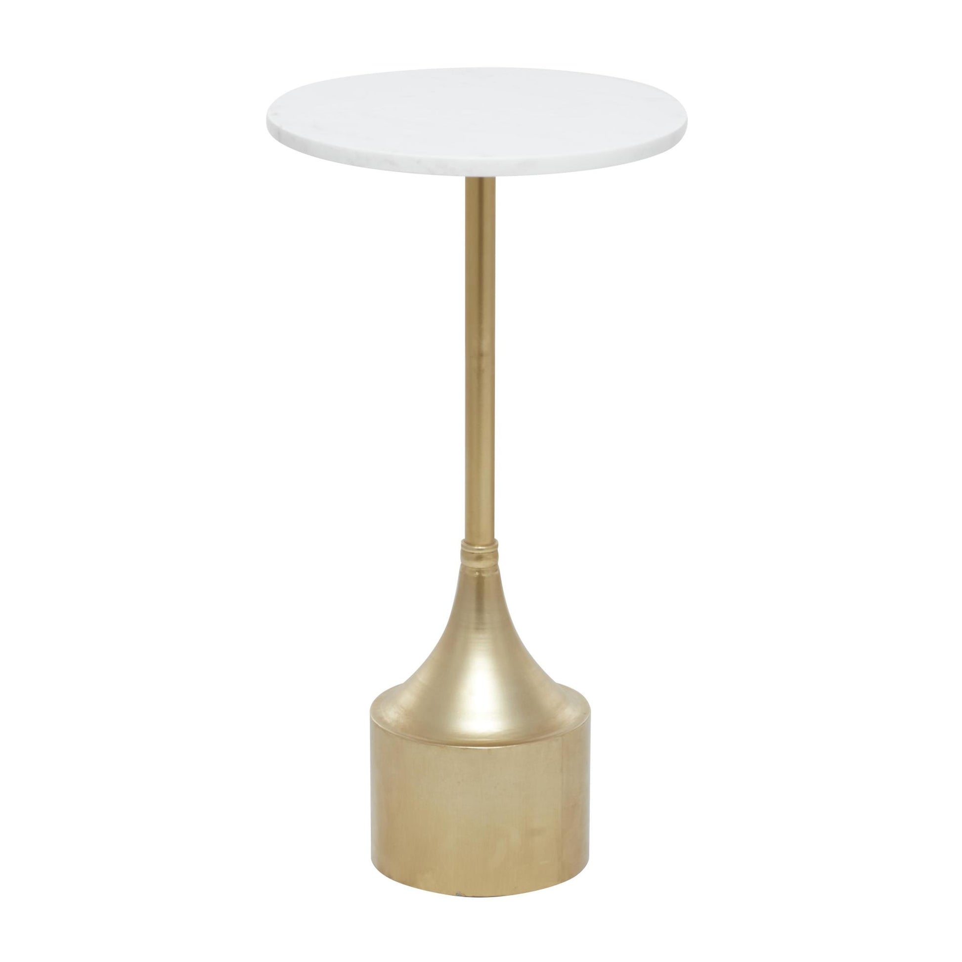 Gold Metal Side End Accent Table with White Marble Top