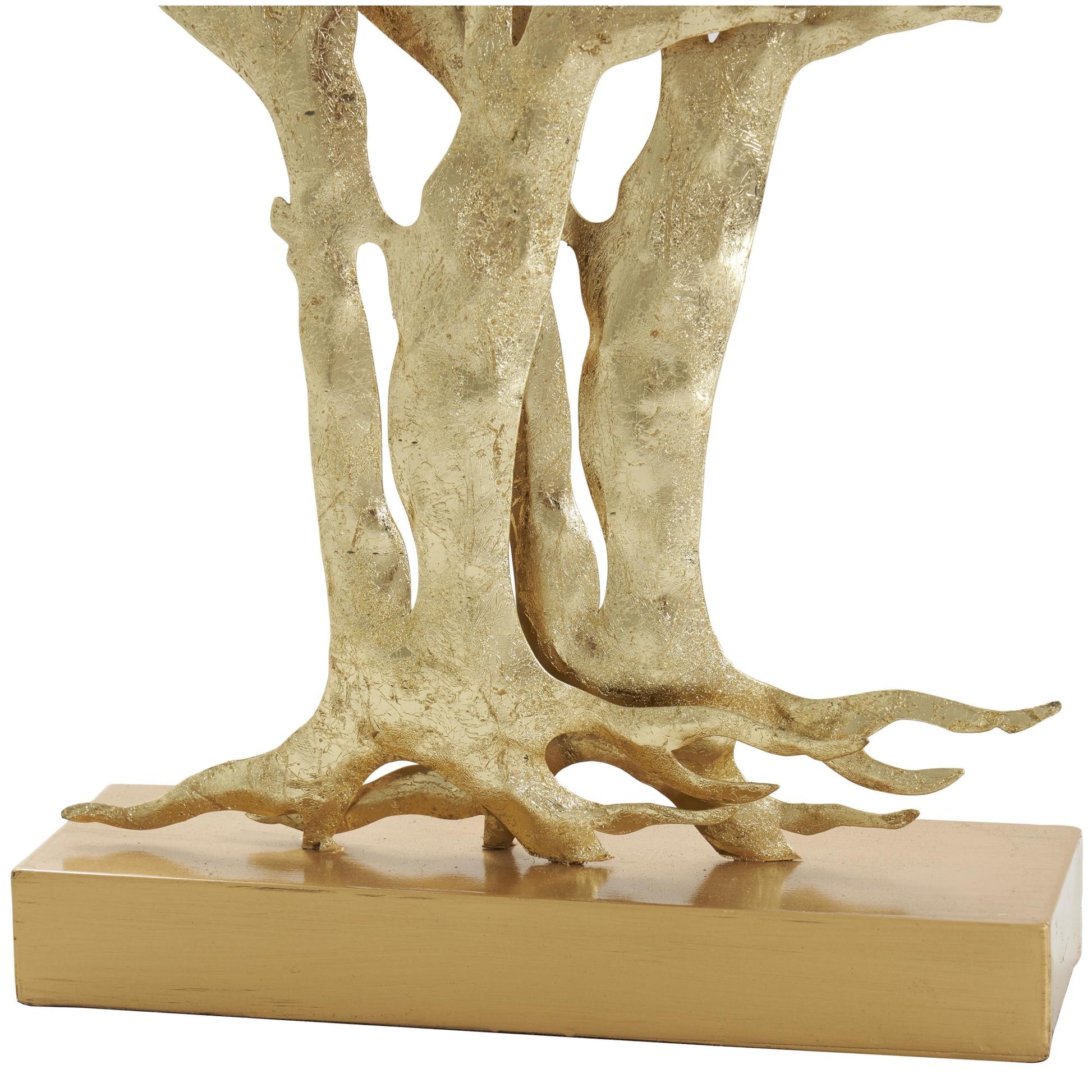 Tree Gold Metal Metallic Decorative Sculpture with White Leaves