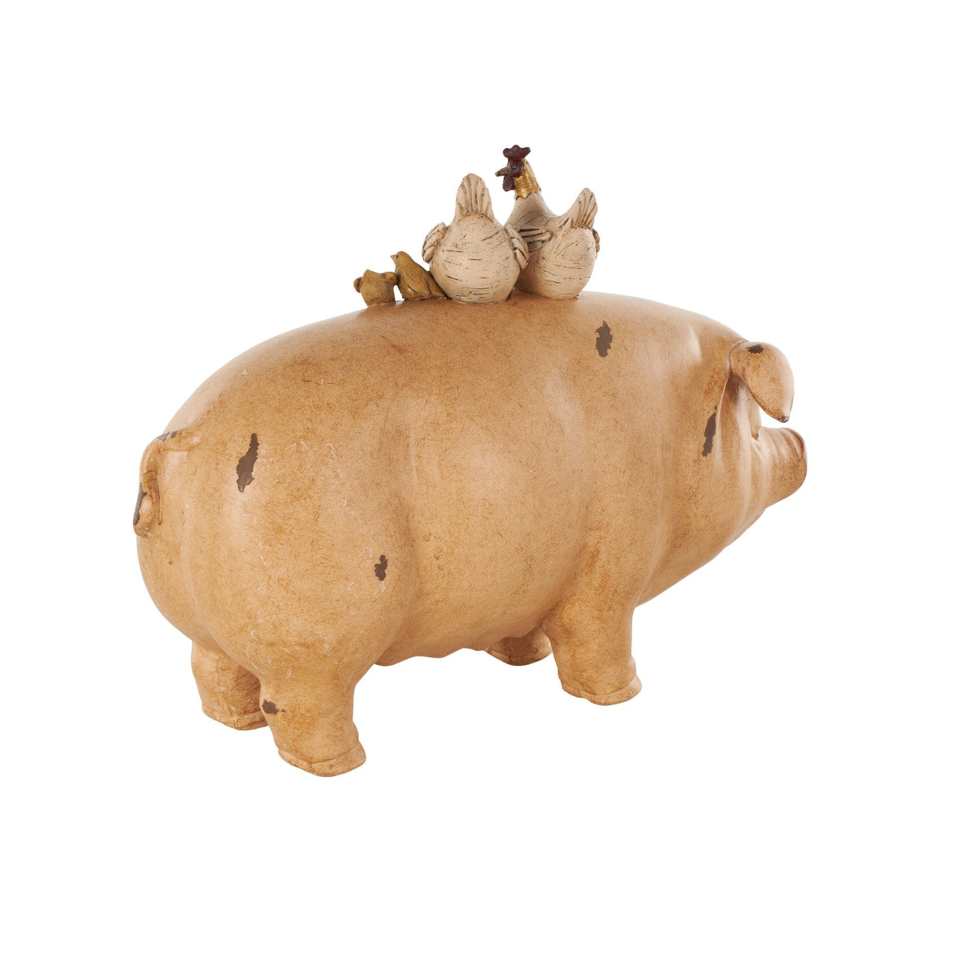 Pig Light Brown Resin Decorative Sculpture with Roosters and Chicks